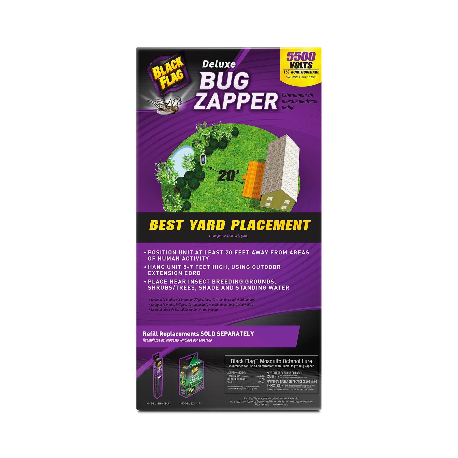 Black Flag 5500 Volt Deluxe 40 Watt Electronic Insect Killer,  Bug Zapper, 1.5 Acre Coverage, Black