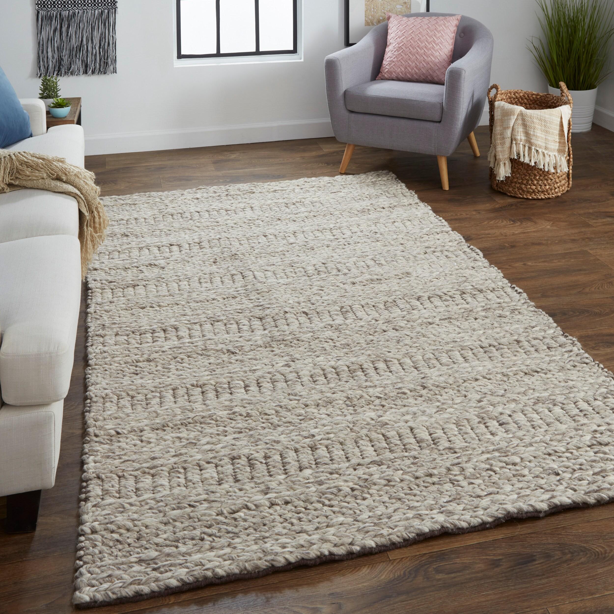Feizy Berkeley Transitional Geometric, Ivory/Gray/Tan, 2' x 3' Accent Rug Eco Friendly Water Resistant Stain Resistant Scandinavian Solid Design Carpet for Living Dining Bed Room