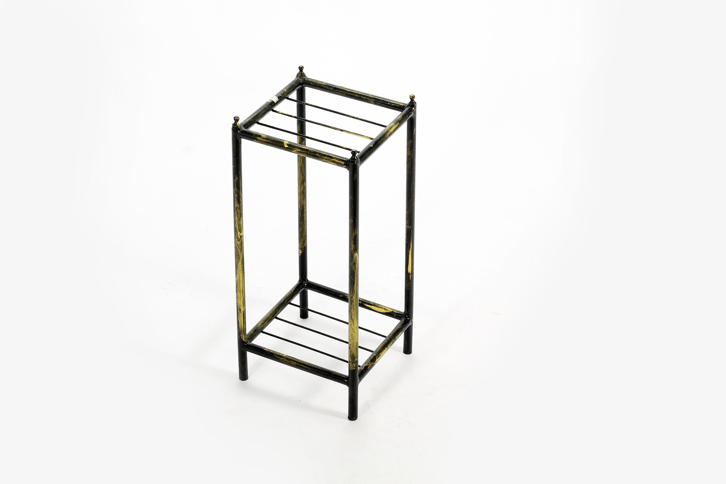 HEIMAO Stone Slab 2 Tier Small Square Cast Metal Plant Stand