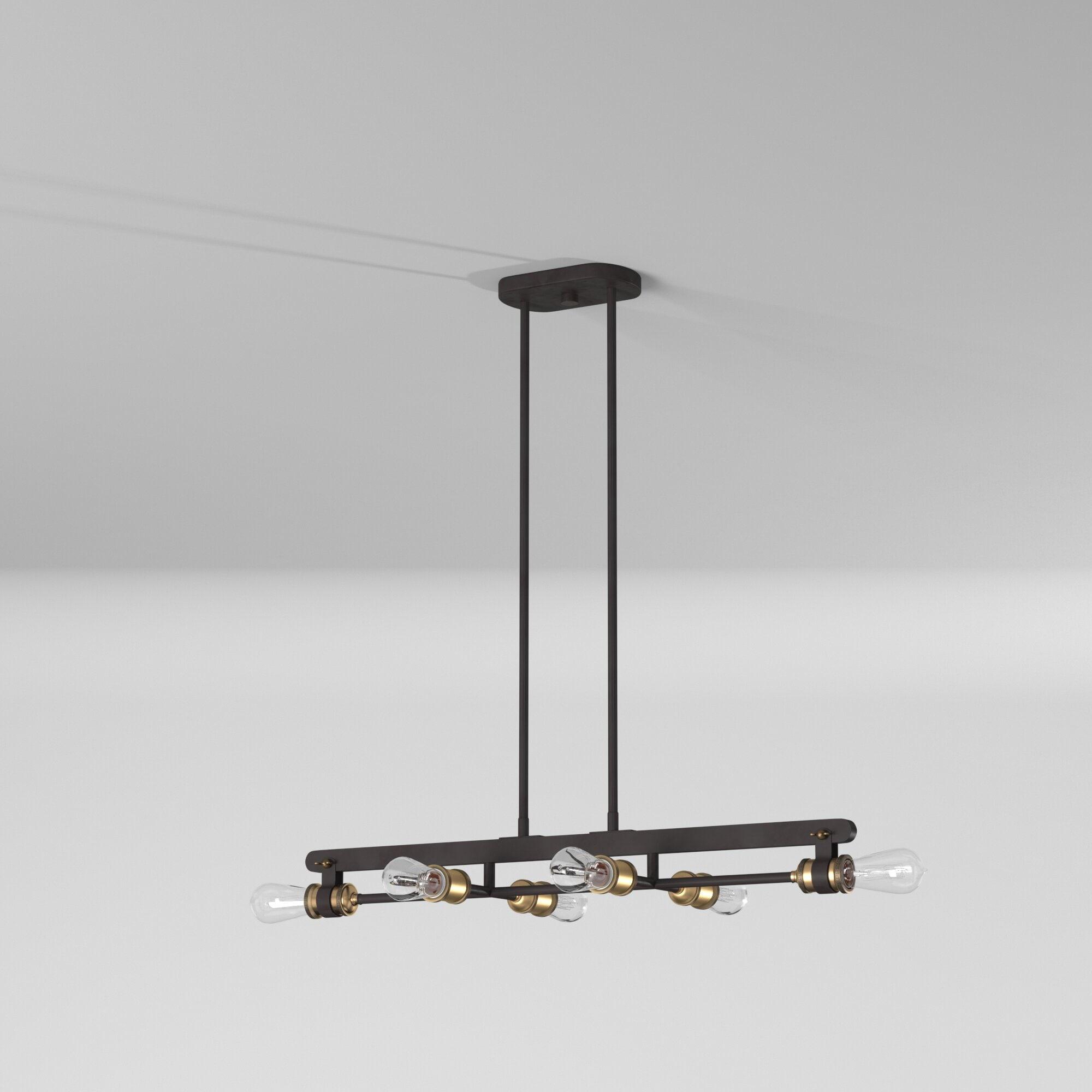 Vintage Bronze and Brass 6-Light Linear Chandelier