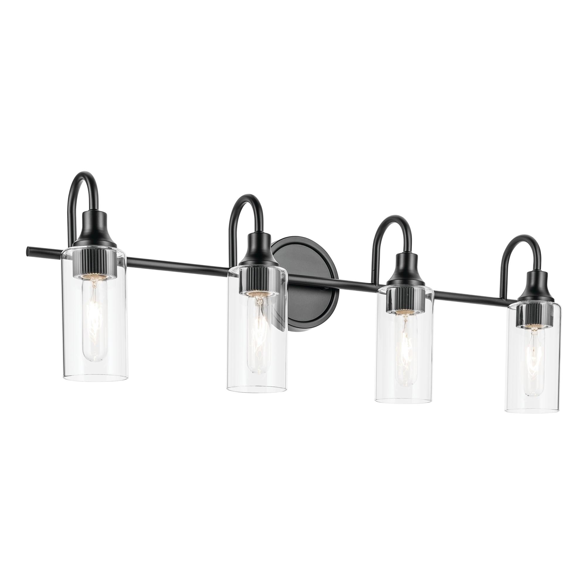 Kichler Kavi 31.5" 4-Light Vanity Light with Clear Glass in Black, Damp Rated, for Bathroom, Powder Room, Over a Mirror, (31.5" W x 10" H), 55212BK
