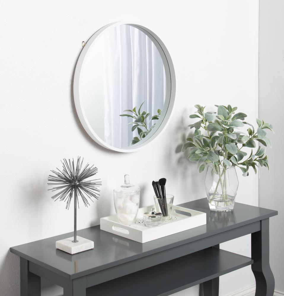 22" x 22" Travis Round Wood Accent Wall Mirror White - Kate and Laurel All Things Decor: Modern Satin Finish, No Assembly Required