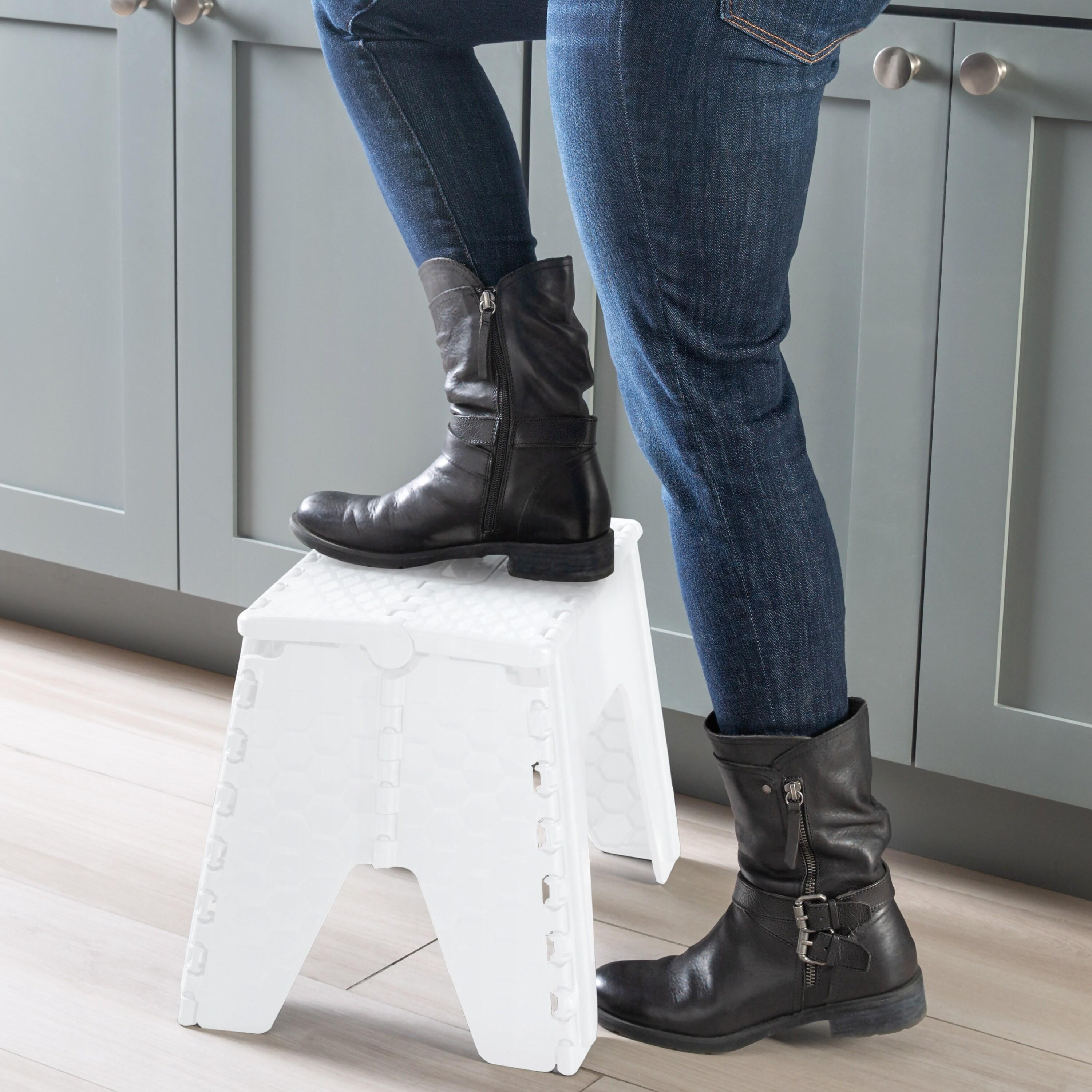 Simplify 12" Plastic Folding Single Step Stool in White