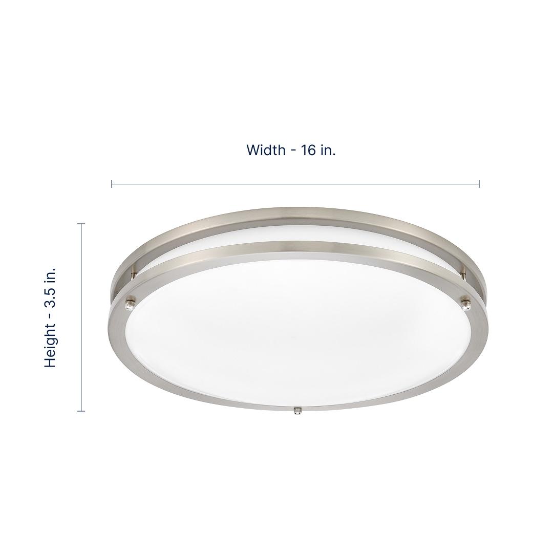 Maxxima 16 in. Satin Nickel LED Ceiling Mount Fixture 3000K Warm White, 2600 Lumens, Dimmable
