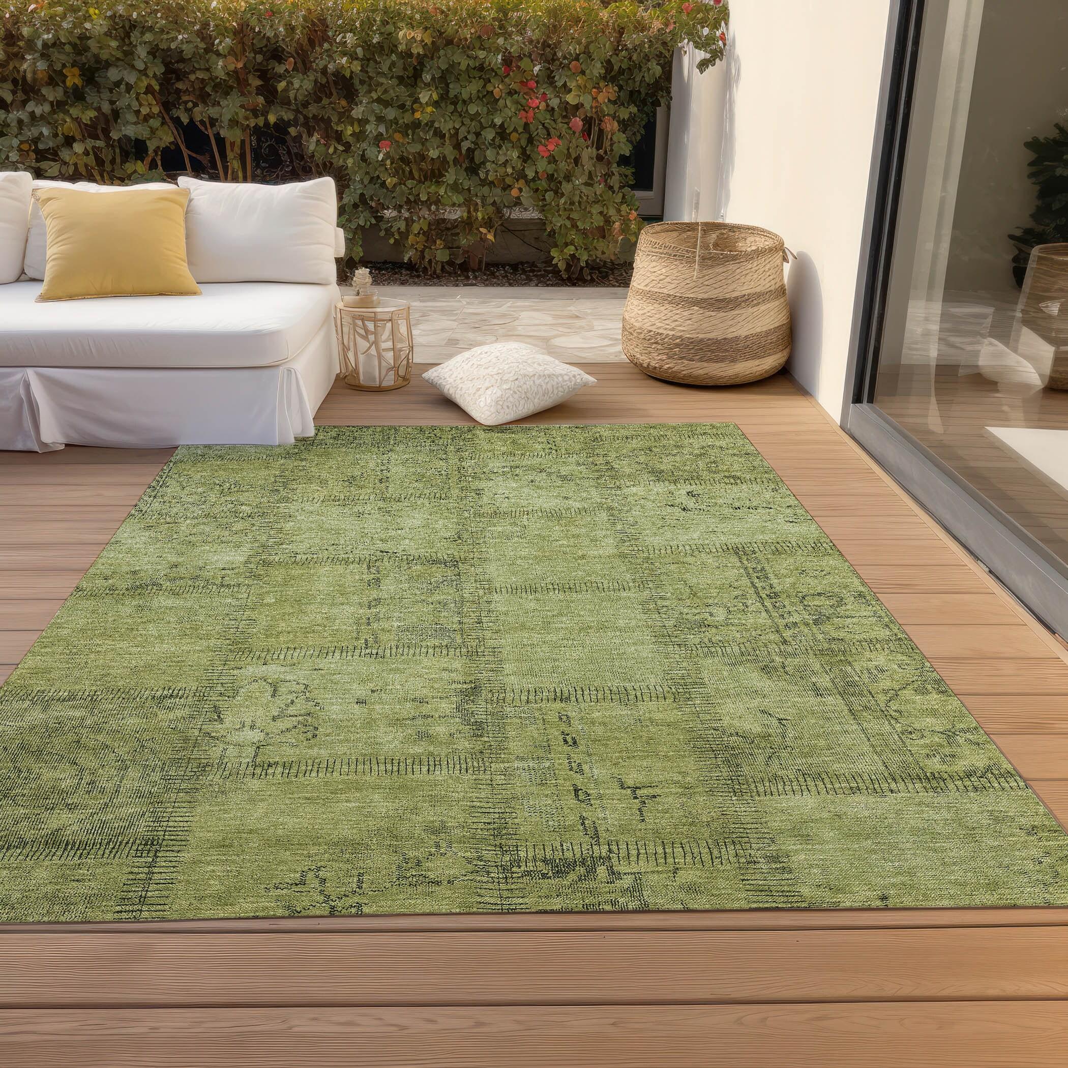 Fern Green Synthetic Flat Woven Indoor Outdoor Rug