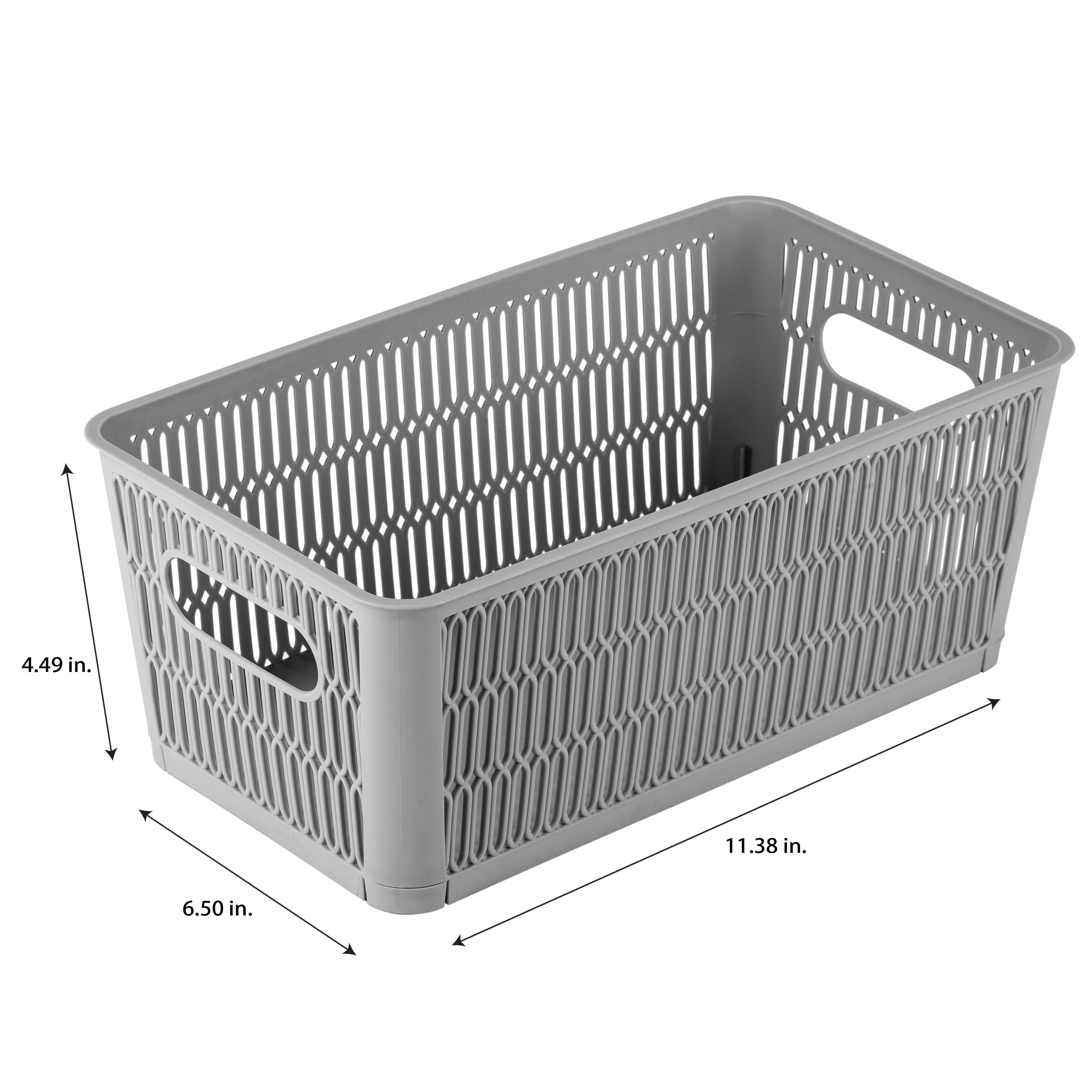 Simplify 2pk Slide and Stack Shelf Storage Tote Small Gray: Polypropylene Decorative Bins, 6.5" H x 4.5" D x 11" W