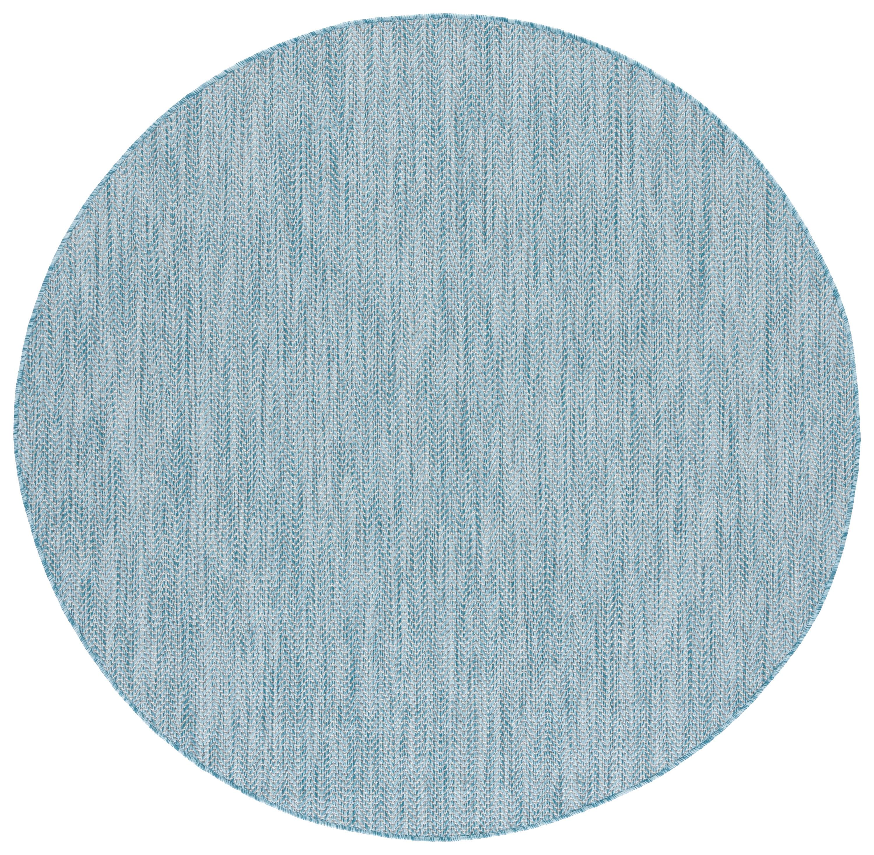 Courtyard CY8022 Power Loomed Indoor and Outdoor Area Rug - Aqua/Grey - 5'3" Round - Safavieh