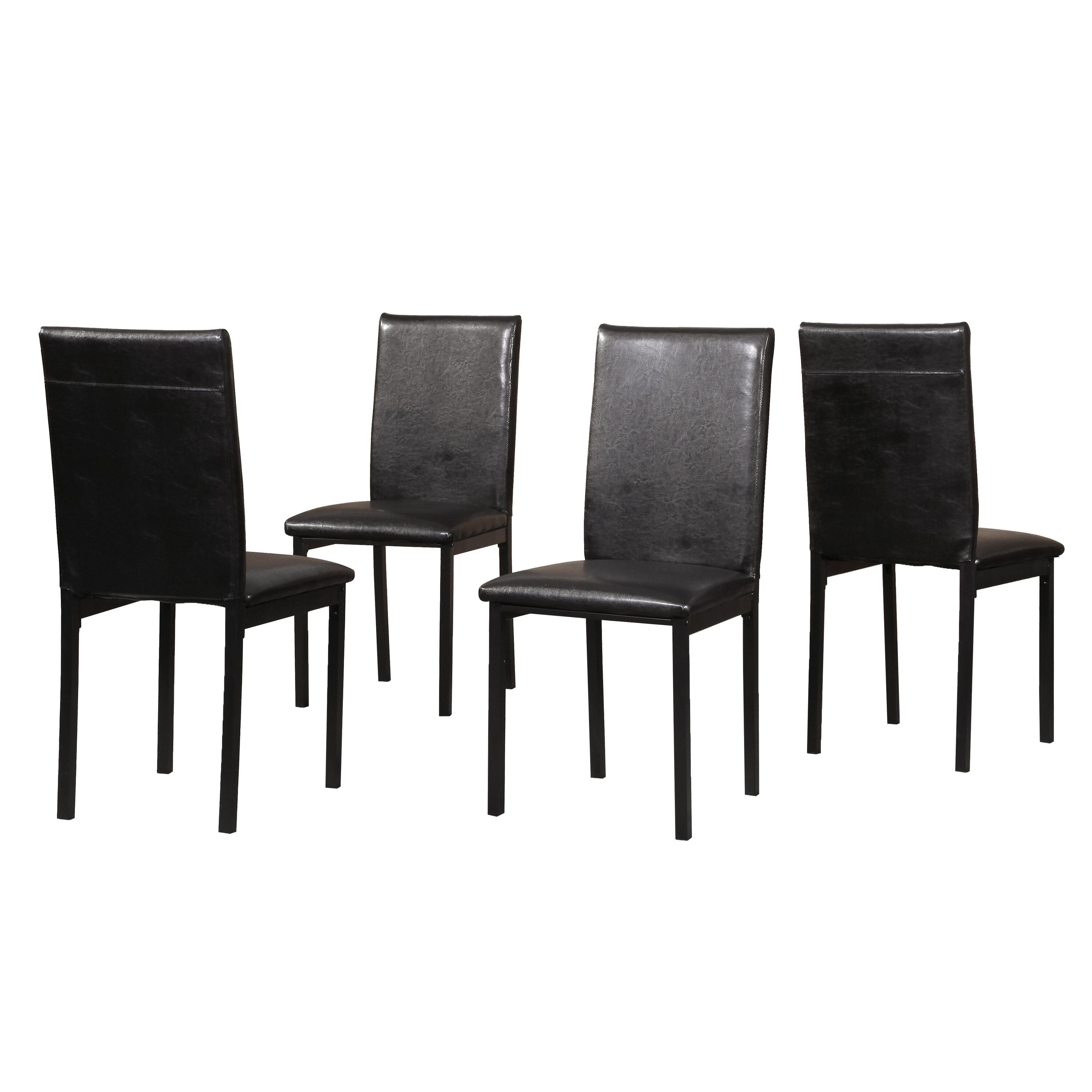 Roundhill Furniture Noyes Faux Leather Seat Metal Frame Dining Chairs, Black, Set of 4