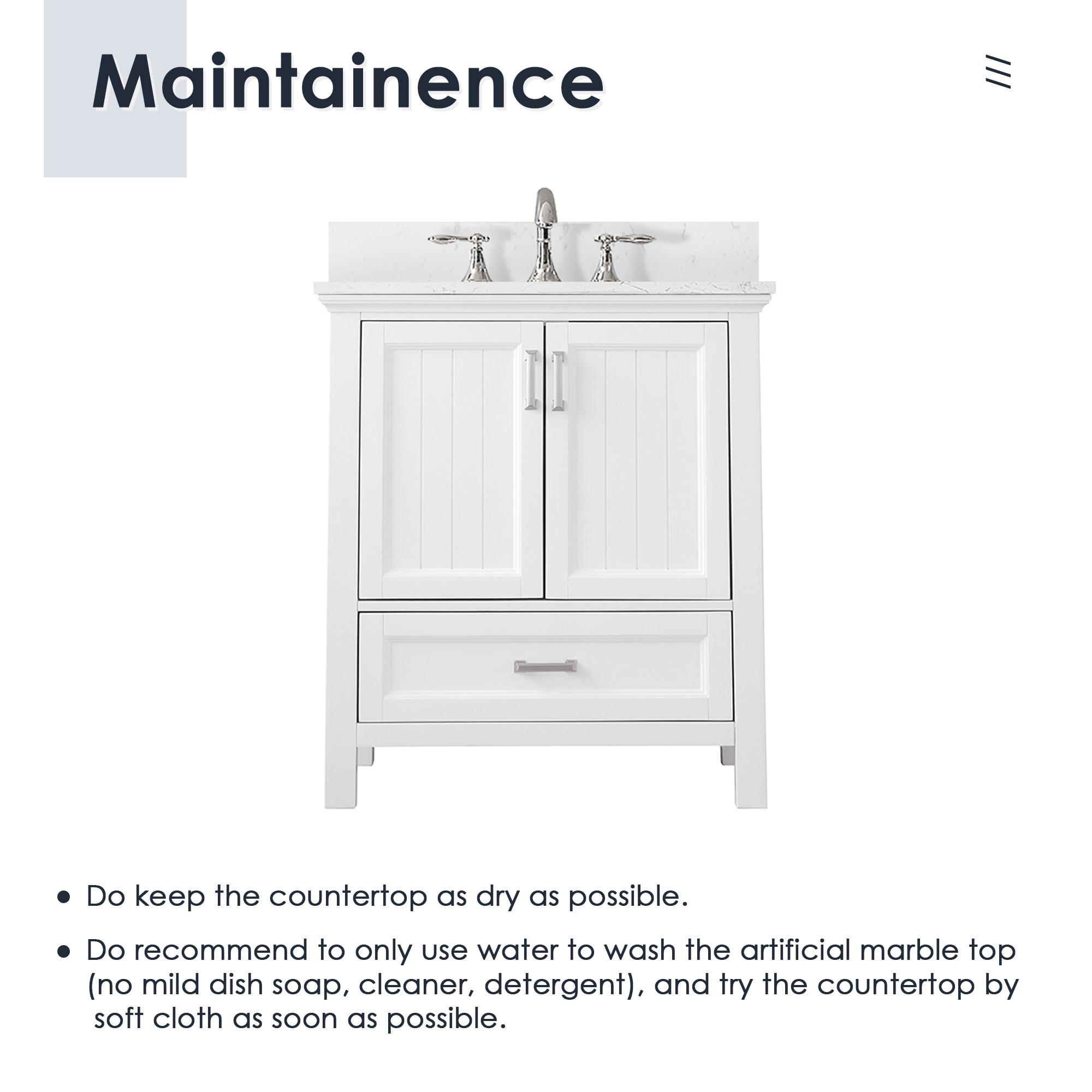 Isla 30" Single Bathroom Vanity Set in White and Carrara White Marble Countertop without Mirror