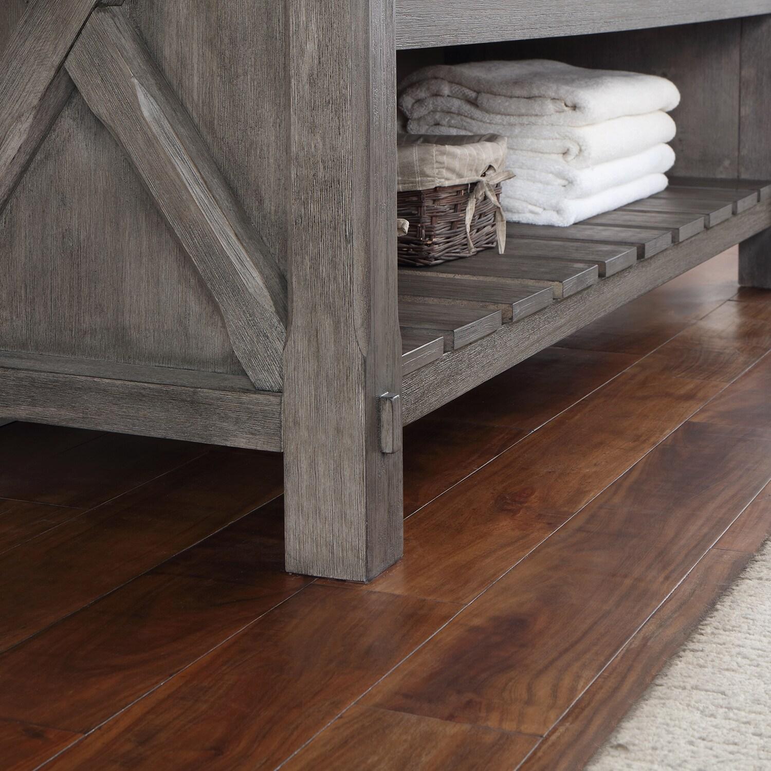 60 in. Villareal Double Bathroom Vanity, Classical Grey with Composite Stone Top in White, White Farmhouse Basin