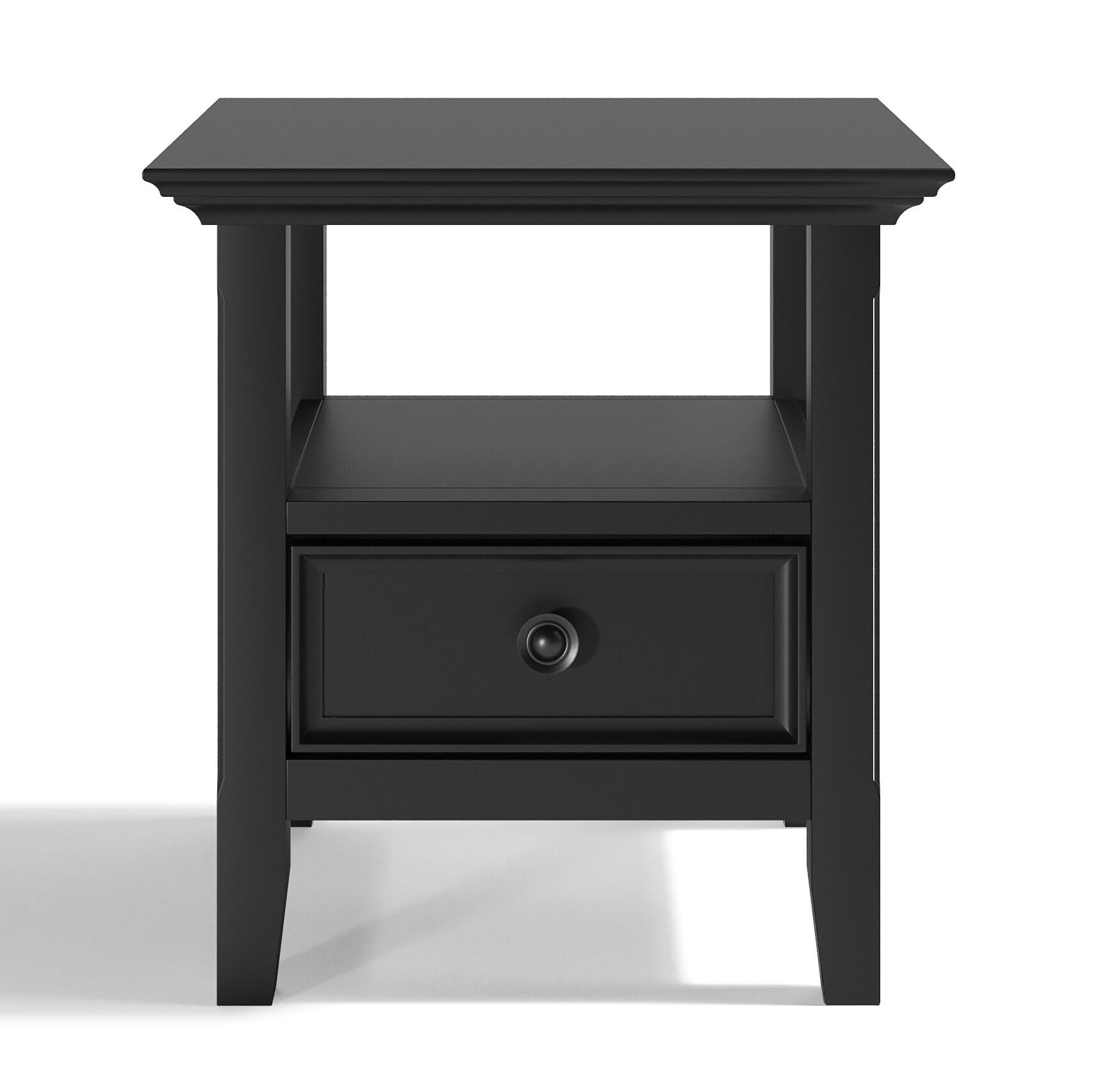 Simpli Home Amherst Solid Wood Transitional End Table with Drawer and Shelf