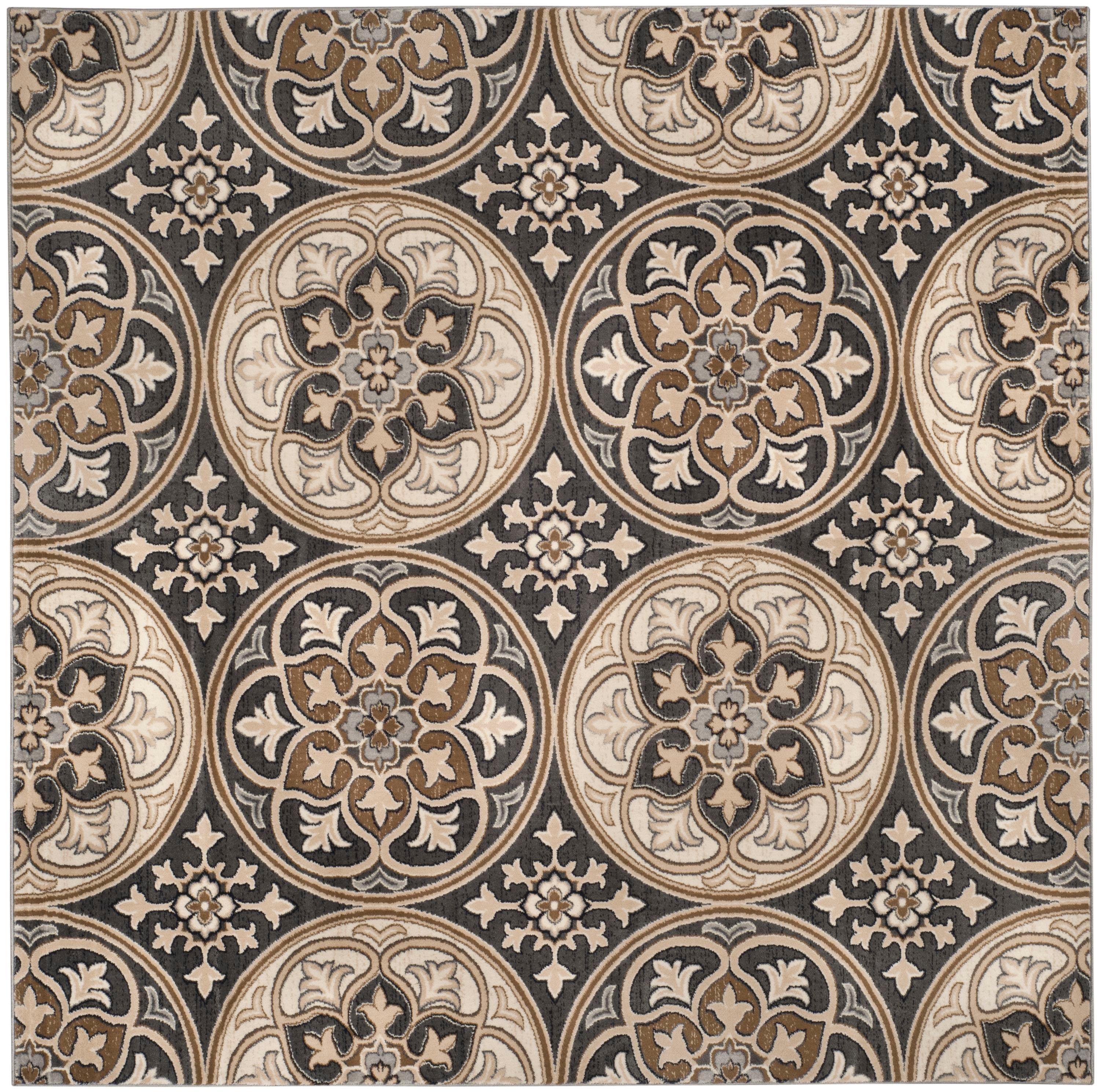 Lyndhurst LNH341 Power Loomed Area Rug - Light Grey/Beige - 8'x8' - Safavieh