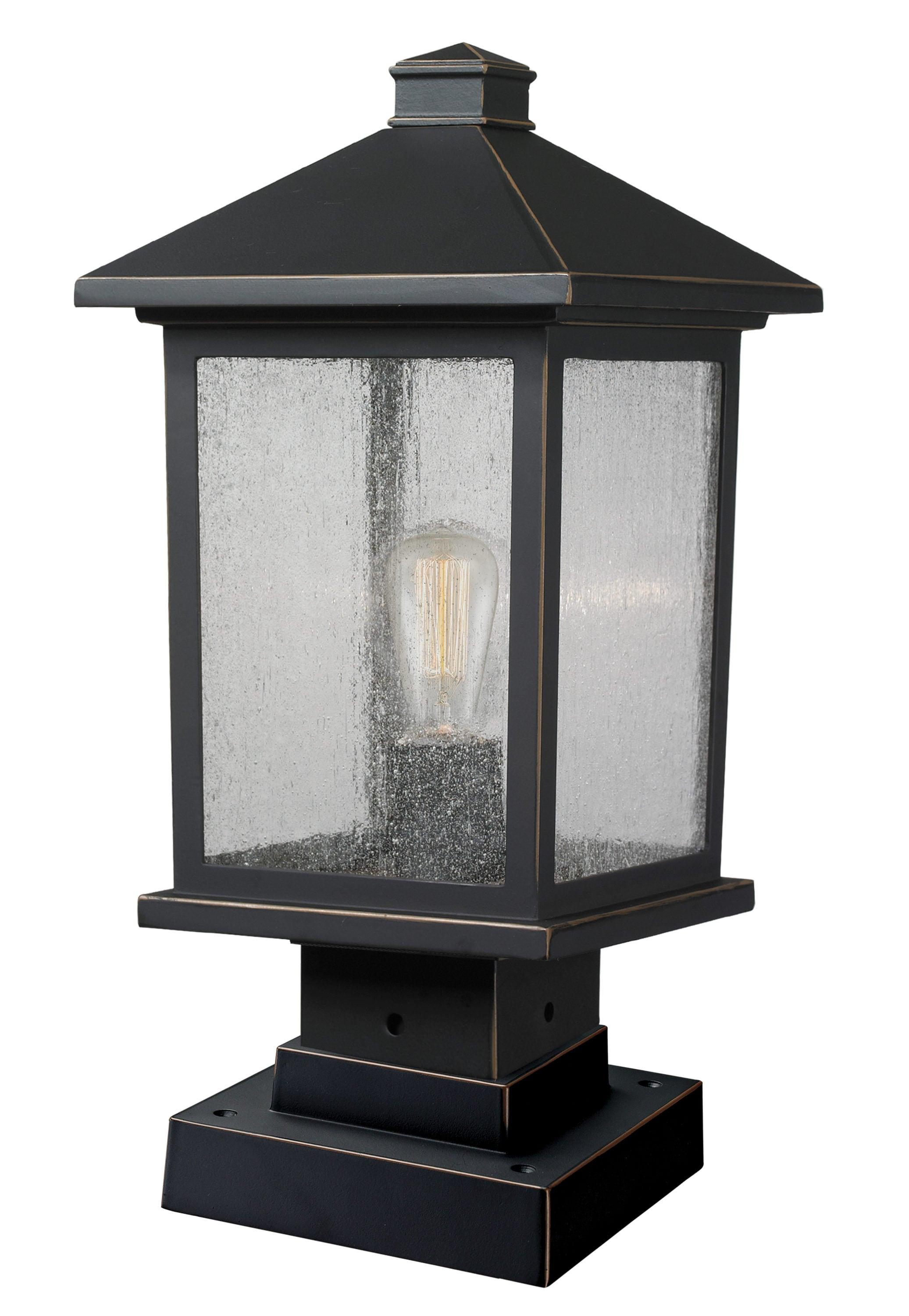 Modern Seedy Glass 17" Black Outdoor Pier Mount Light