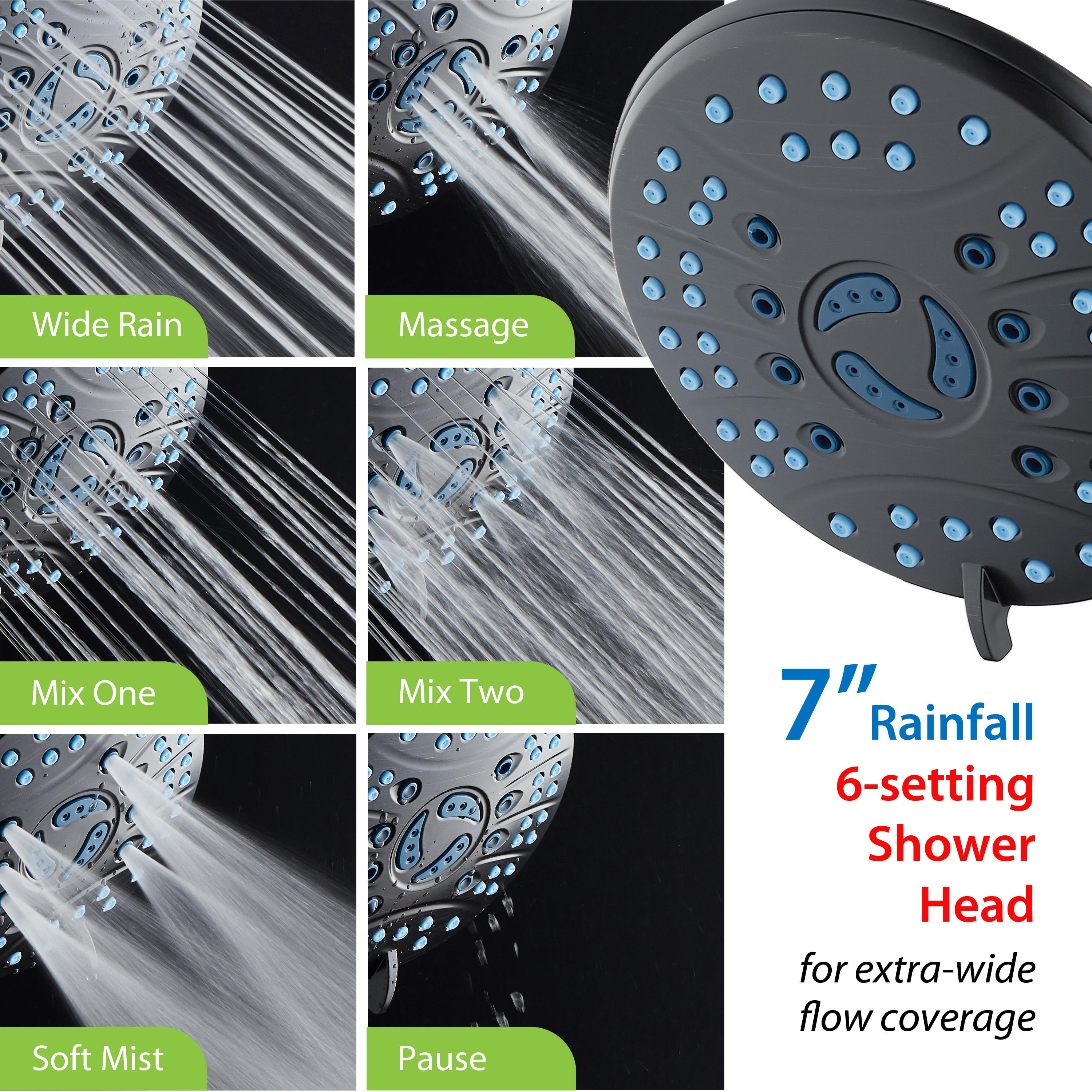 Bronze 7-Inch Round Rainfall Shower Head with 6 Settings