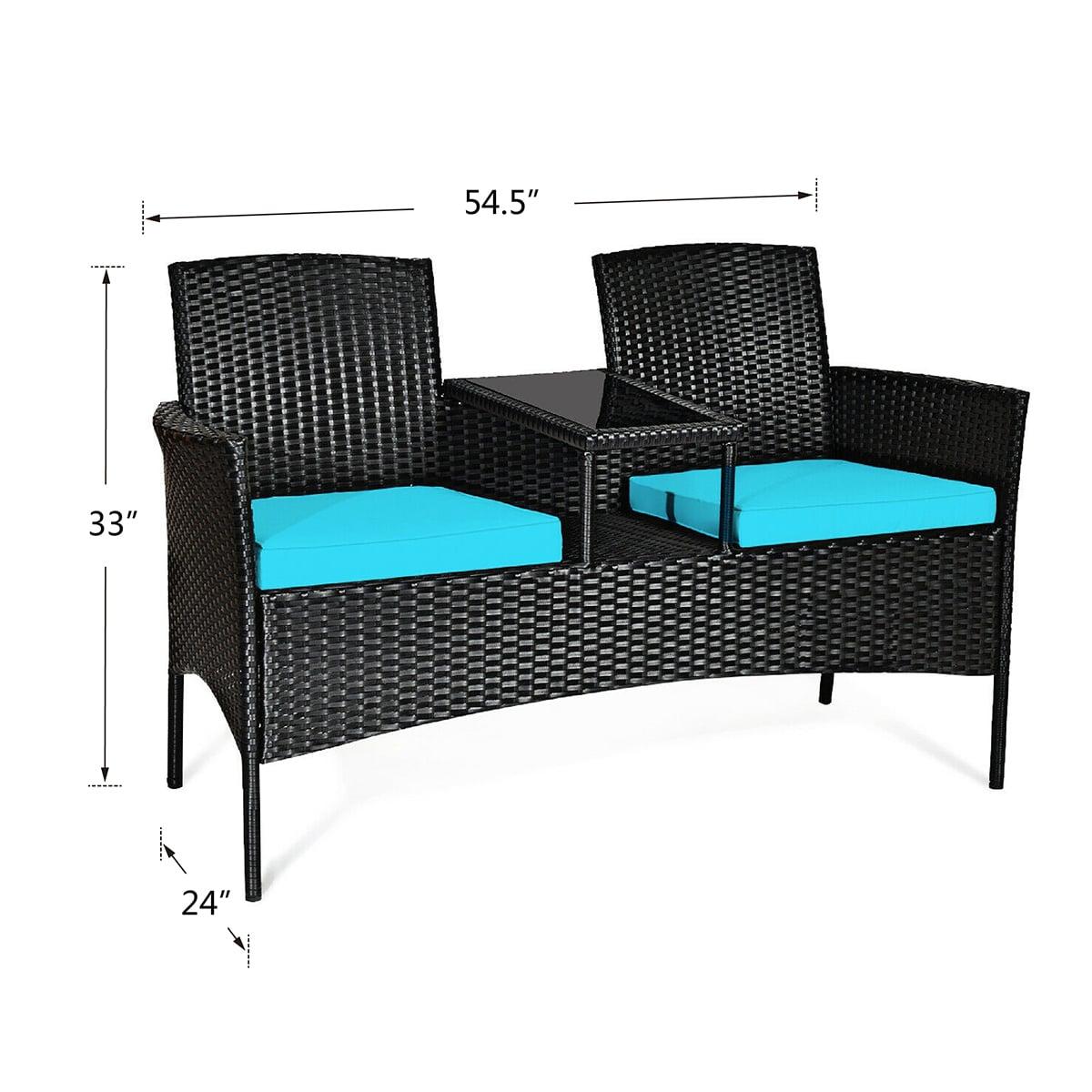 Tangkula Outdoor Rattan Furniture Wicker Patio Conversation Chair W/Cushions Turquoise