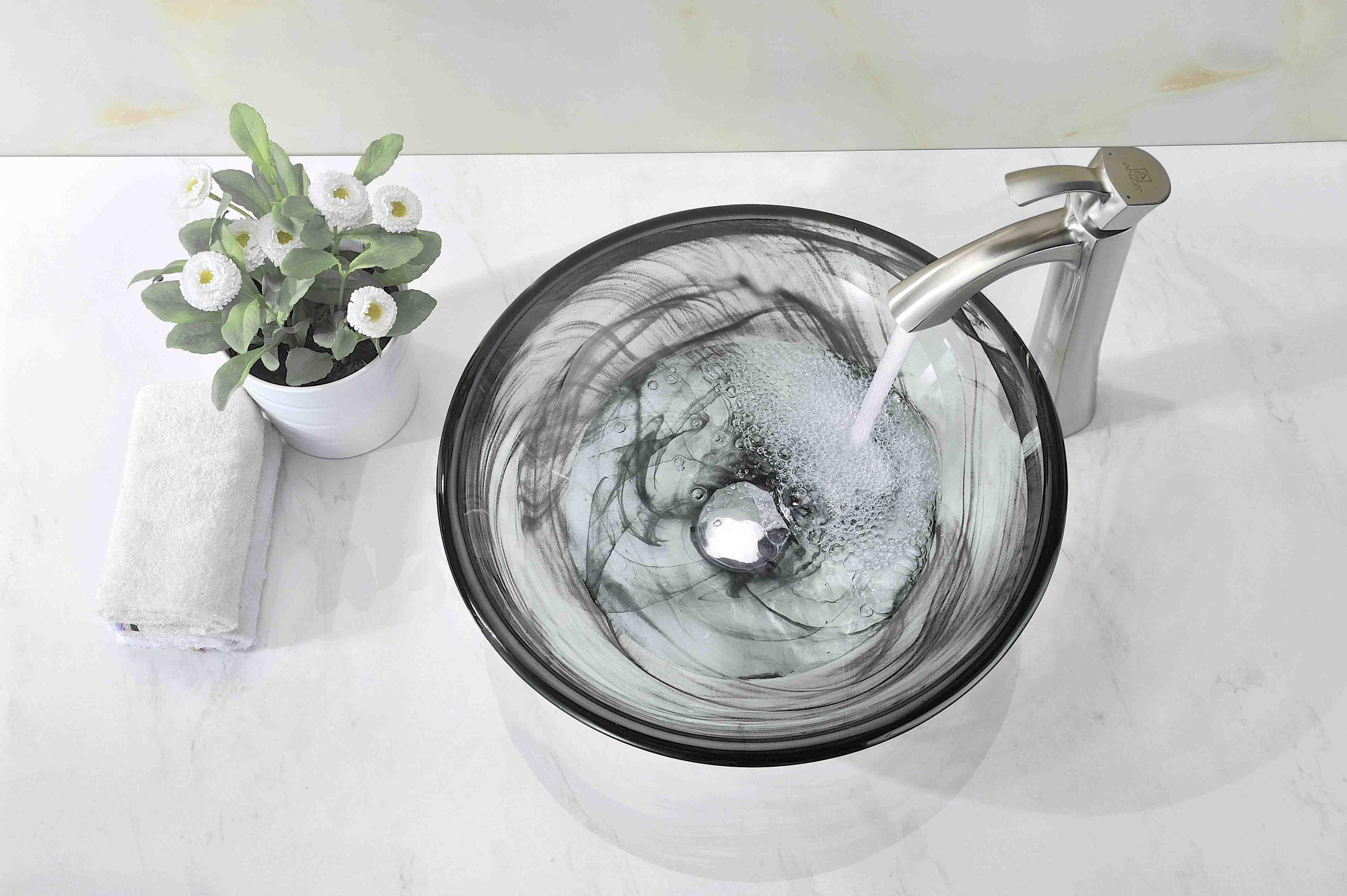 ANZZI Mezzo 16.5'' Smoke Green Tempered Glass Circular Bathroom Sink