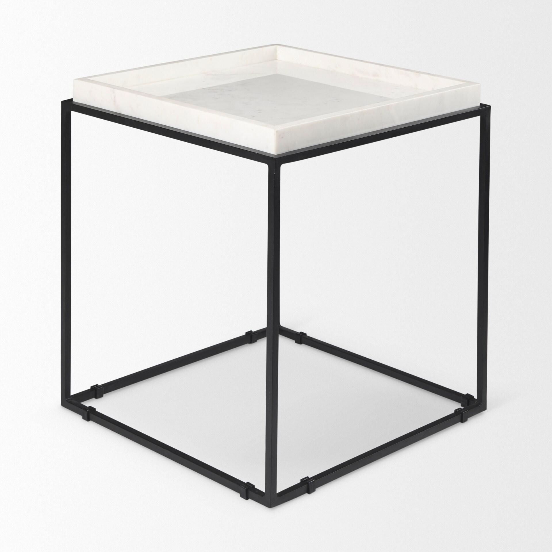 Regal Elegance White Marble & Matte Black Metal Square End Table