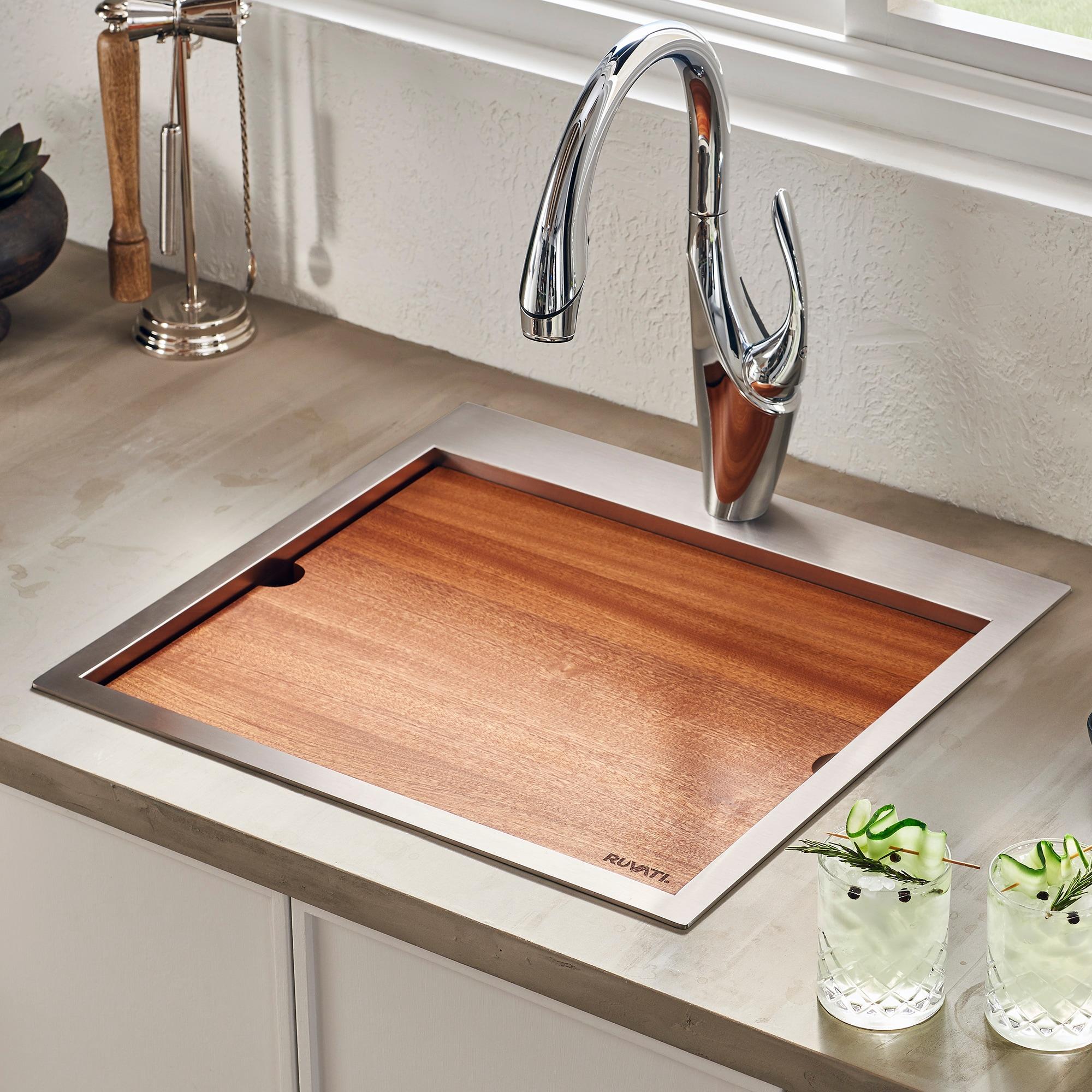 Ruvati 21 x 20 inch RV Workstation Drop-in Topmount Bar Prep Kitchen Sink 16 Gauge Stainless Steel
