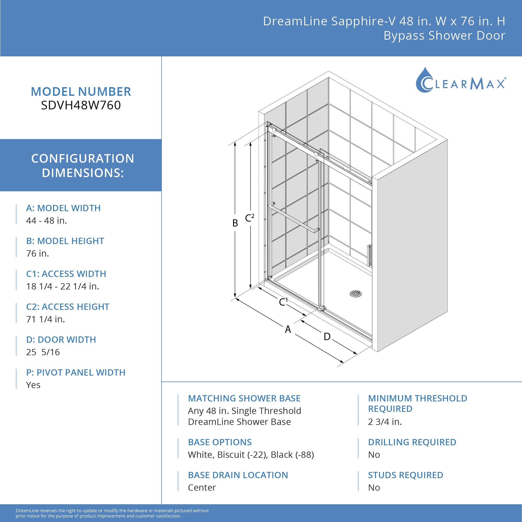 Sapphire-V 44cm W x 76cm H Frameless Tub Door with