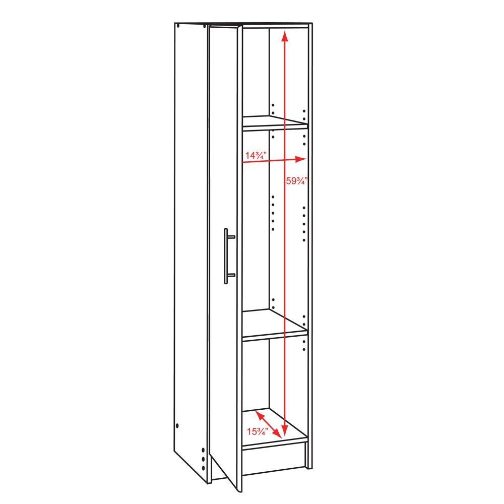 Elite 16" Narrow Cabinet White - Prepac: Versatile Storage with Adjustable Shelves