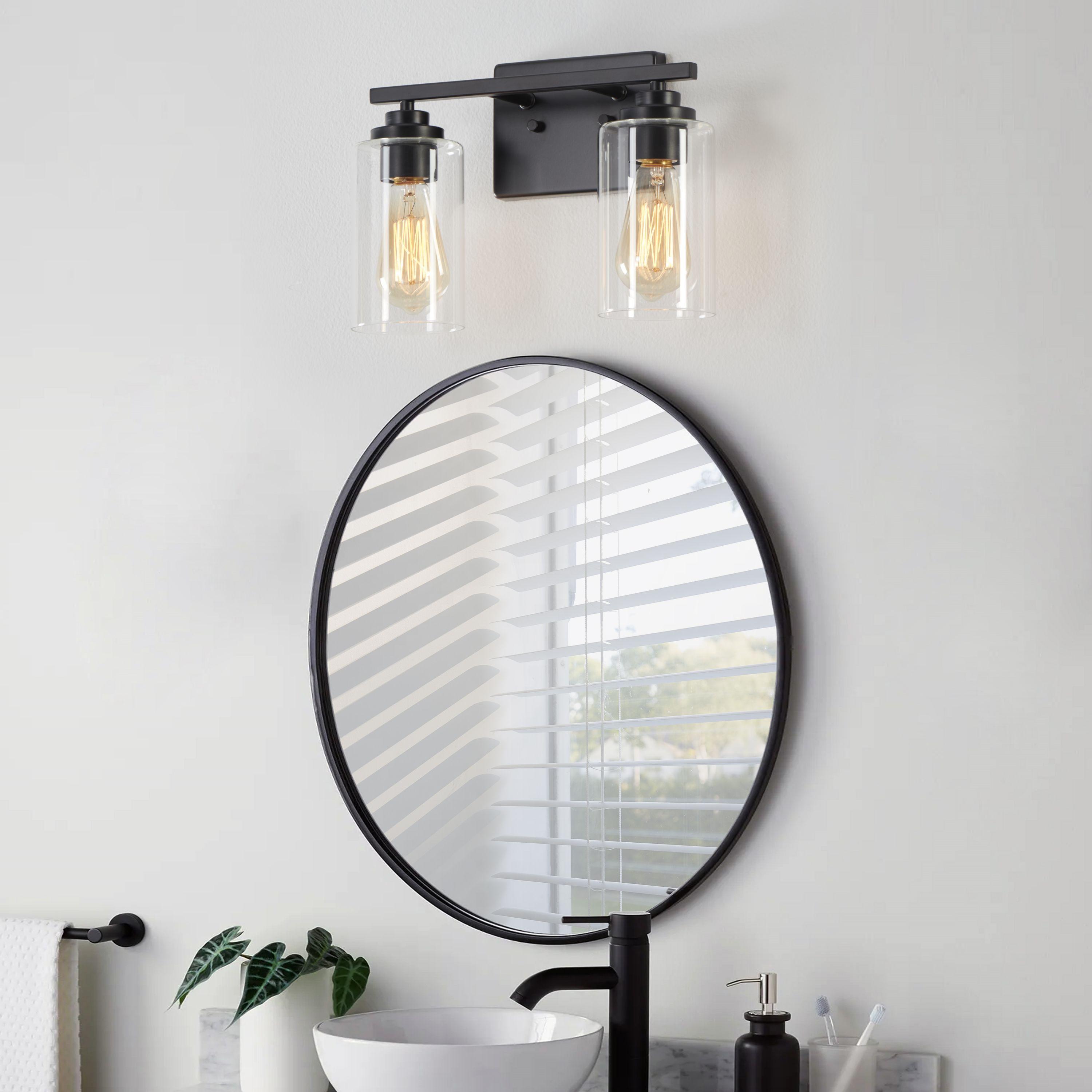 Kawoti  2-Light Dimmable Bathroom Vanity Light with Clear Glass Shade Black