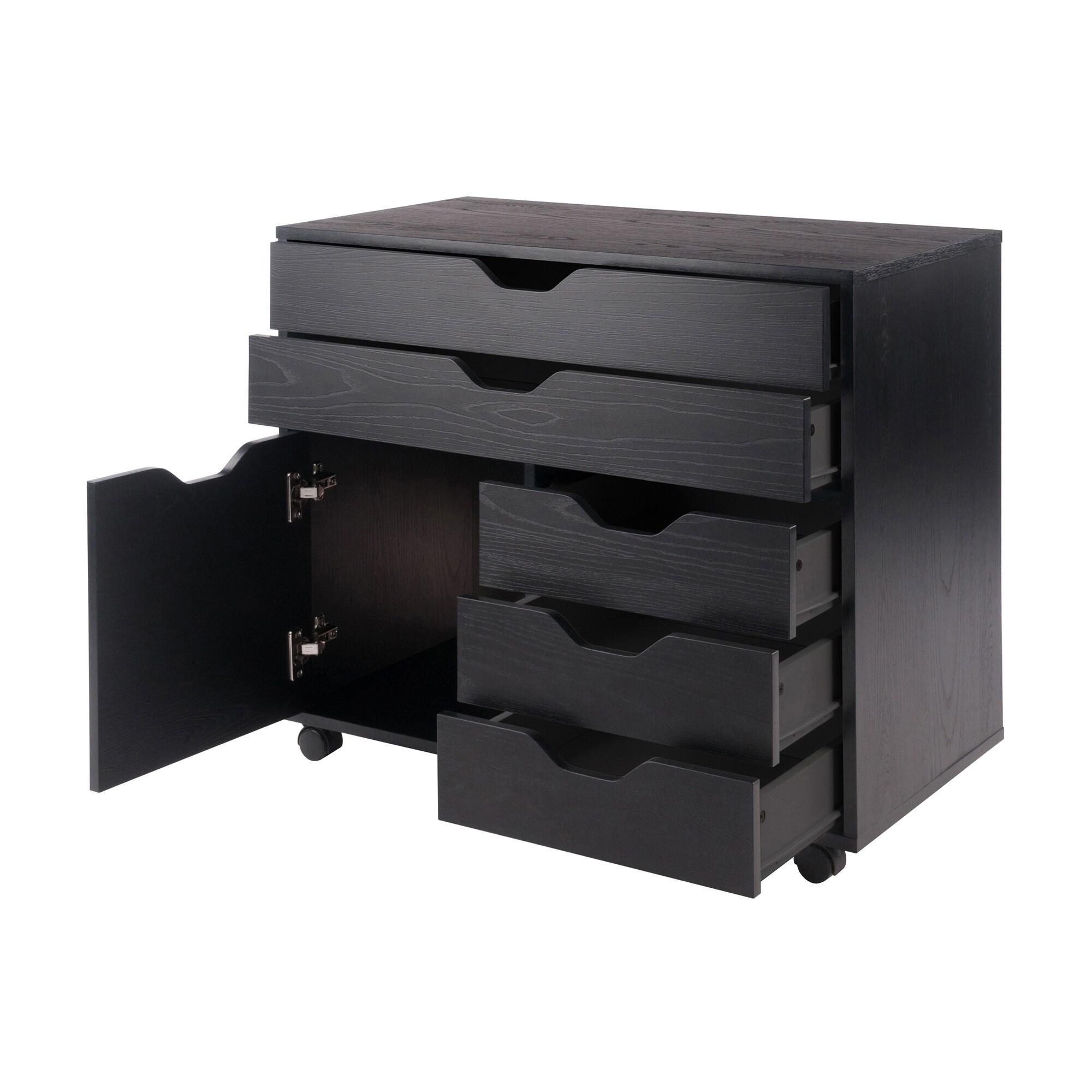 Halifax 3 Section Mobile Storage Cabinet Black - Winsome: MDF Wood Composite, 5 Drawers, 1 Door