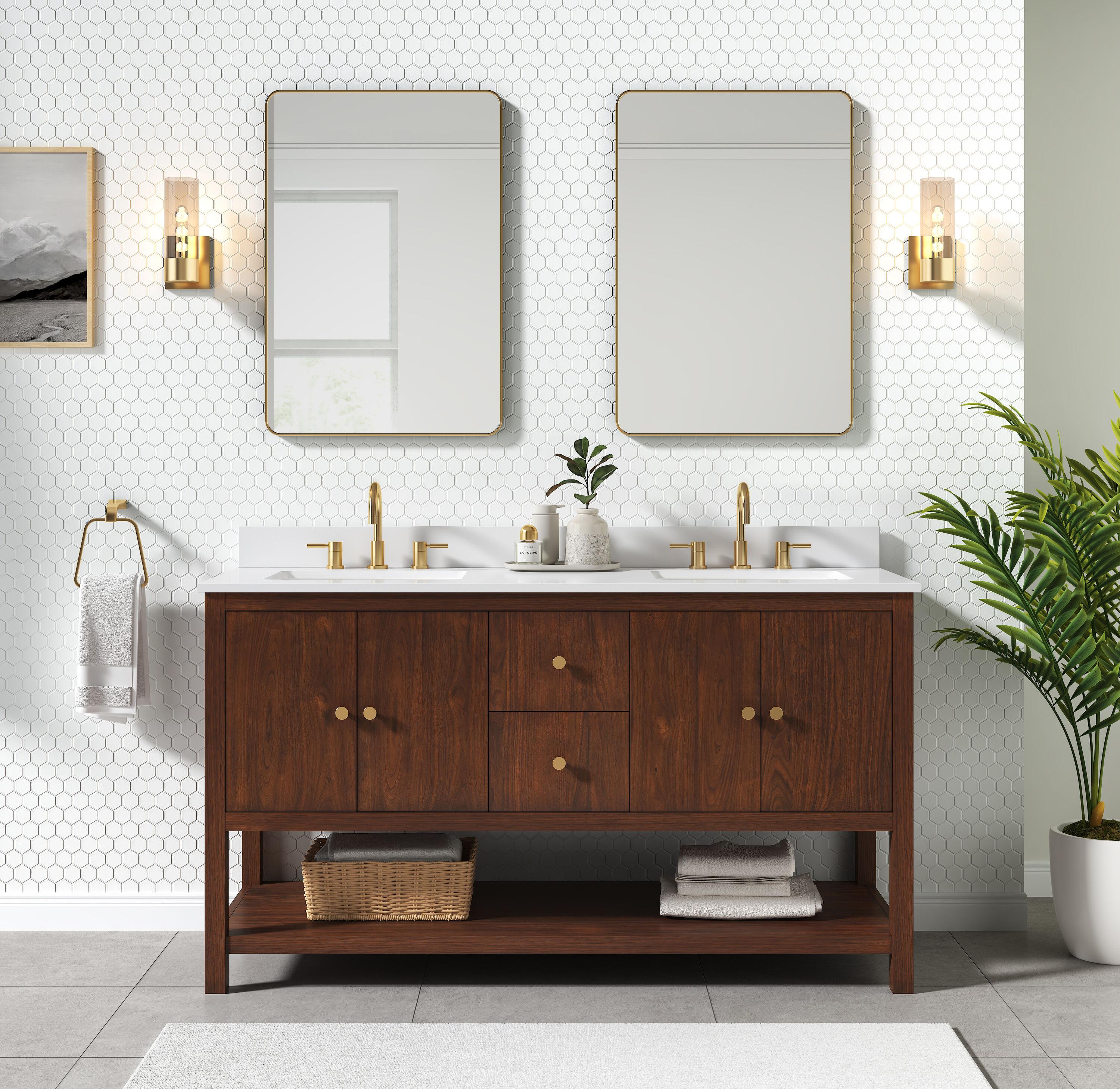 Zoe 61 in. Vanity Combo in Walnut finish with White Quartz Top