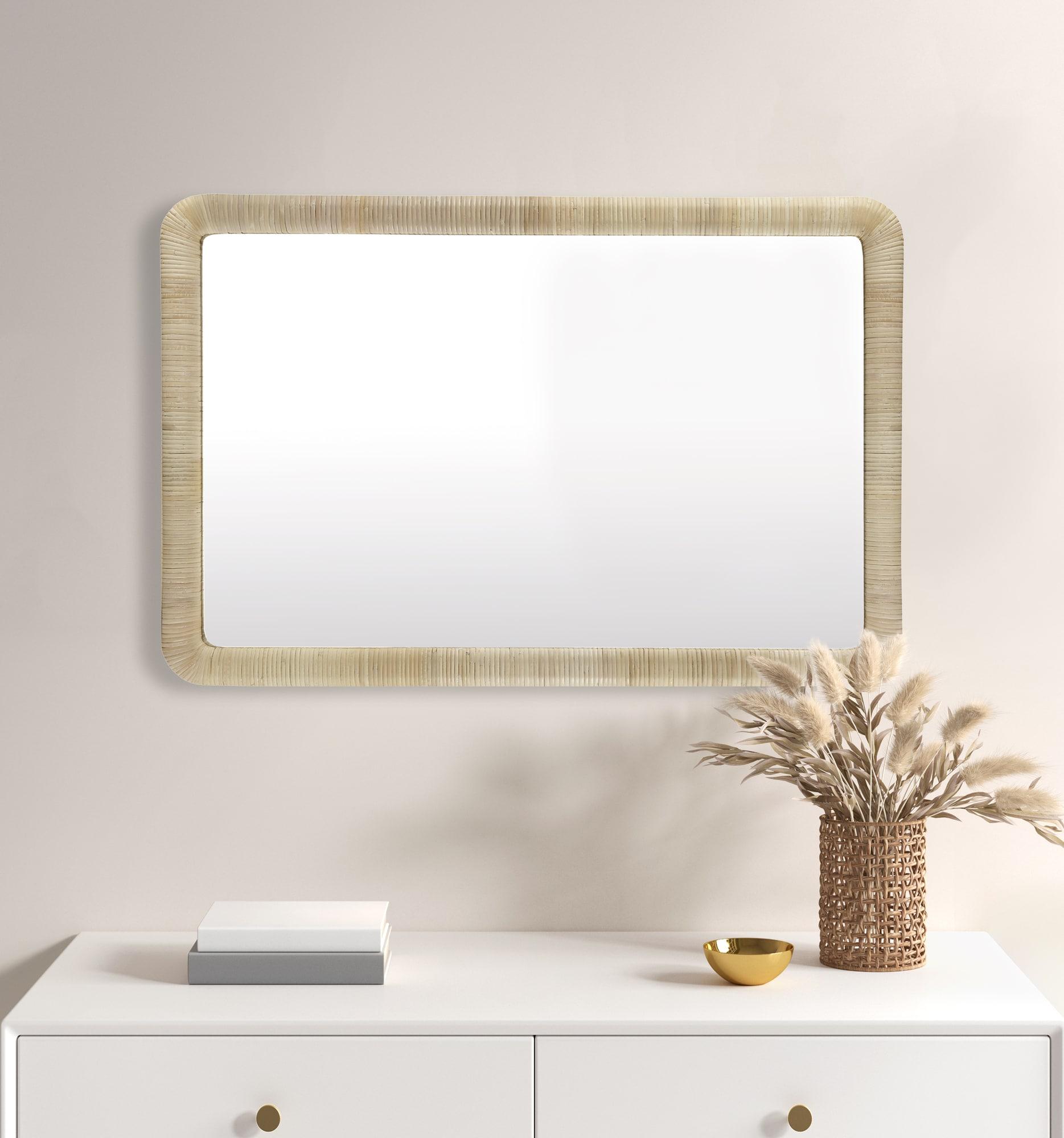 Nova Natural Rattan Rectangle Wall Mirror - Ink+Ivy: Modern Style, Polystyrene Frame, Wall Mount