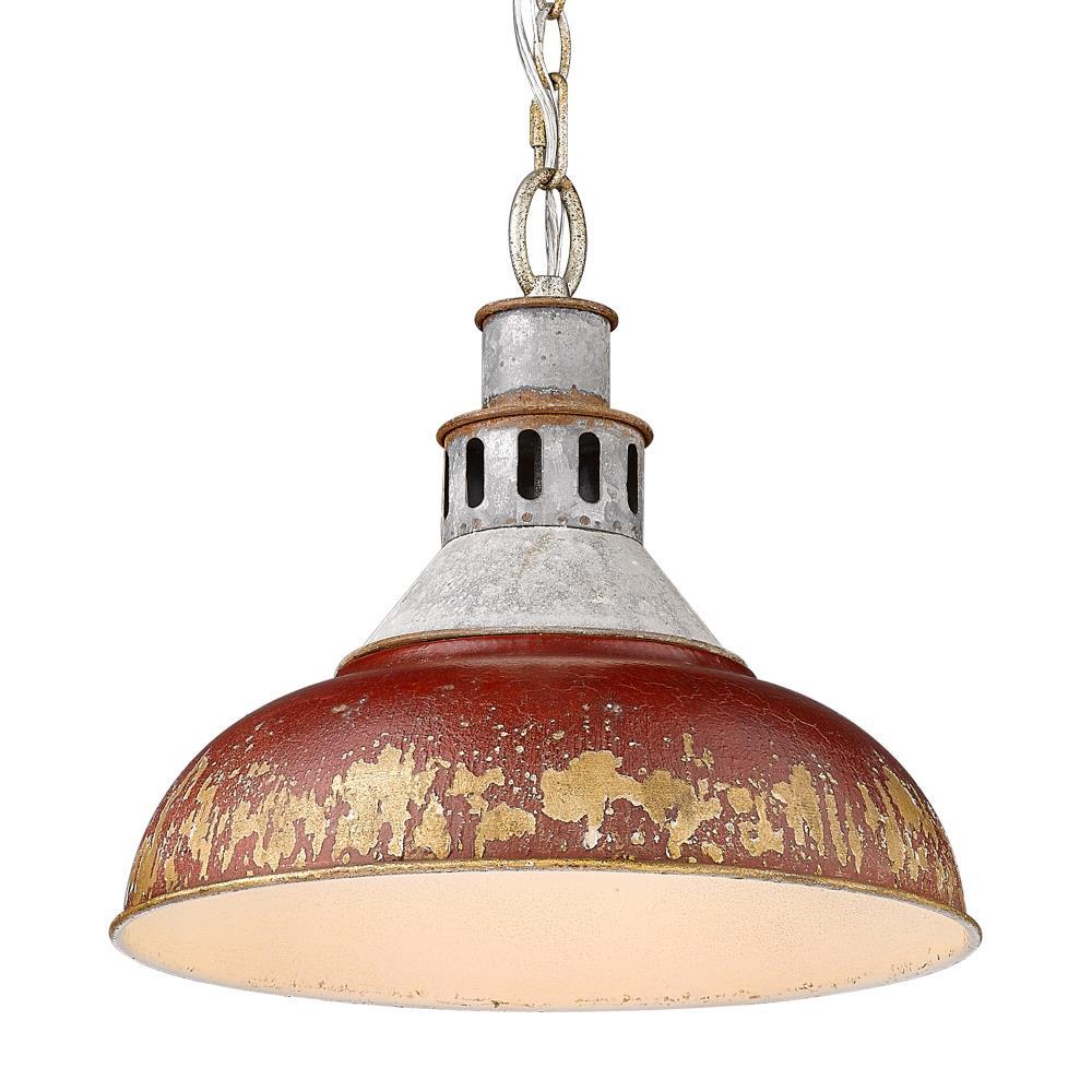 Golden Lighting Kinsley 1-Light Pendant in Aged Galvanized Steel with Antique Red