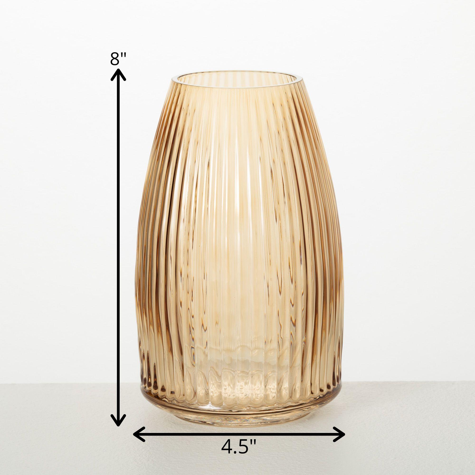 Sullivans 8" Ribbed Amber Glass Vase