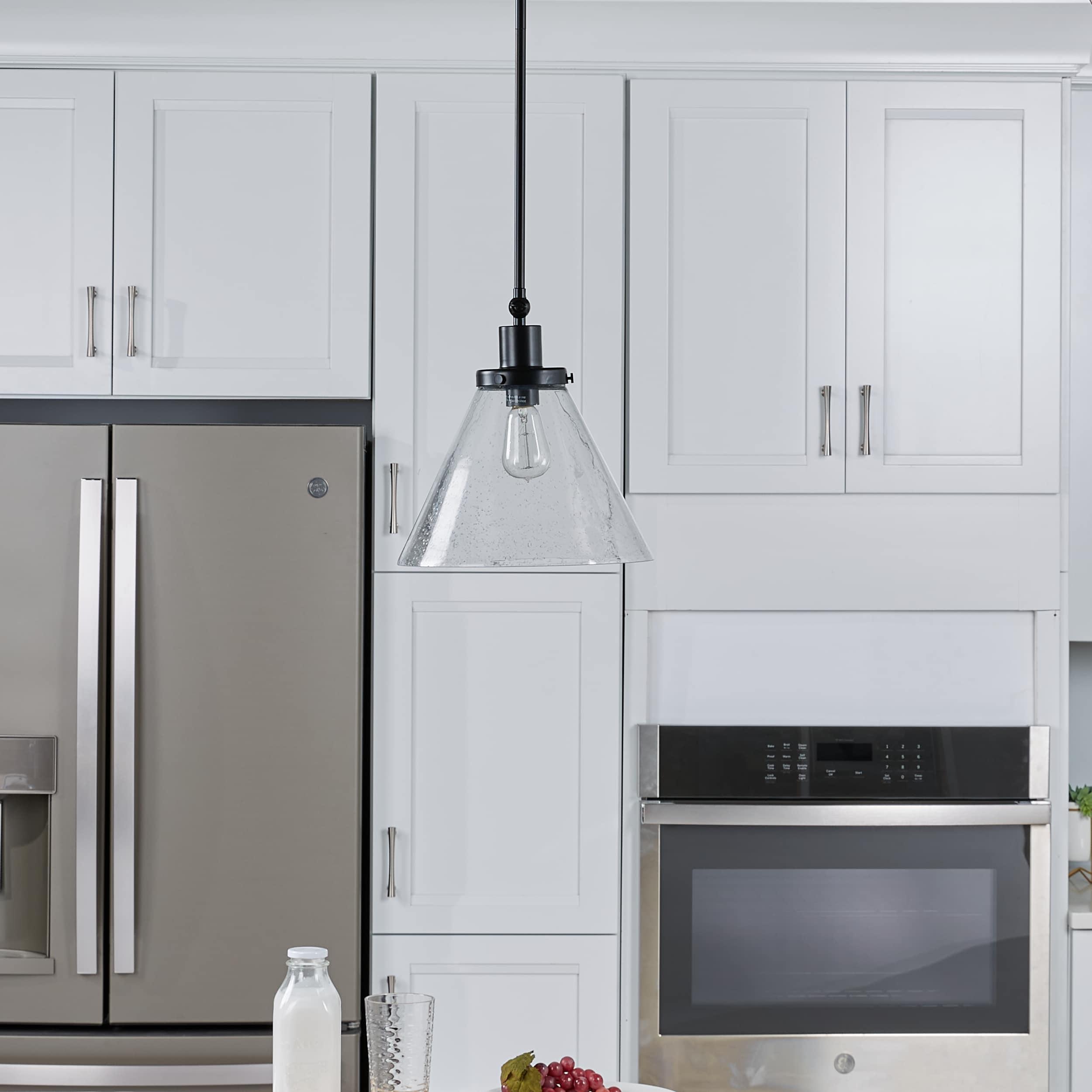 Progress Lighting Hinton 1-Light Industrial Pendant Light, Matte Black, Seeded Glass Shade