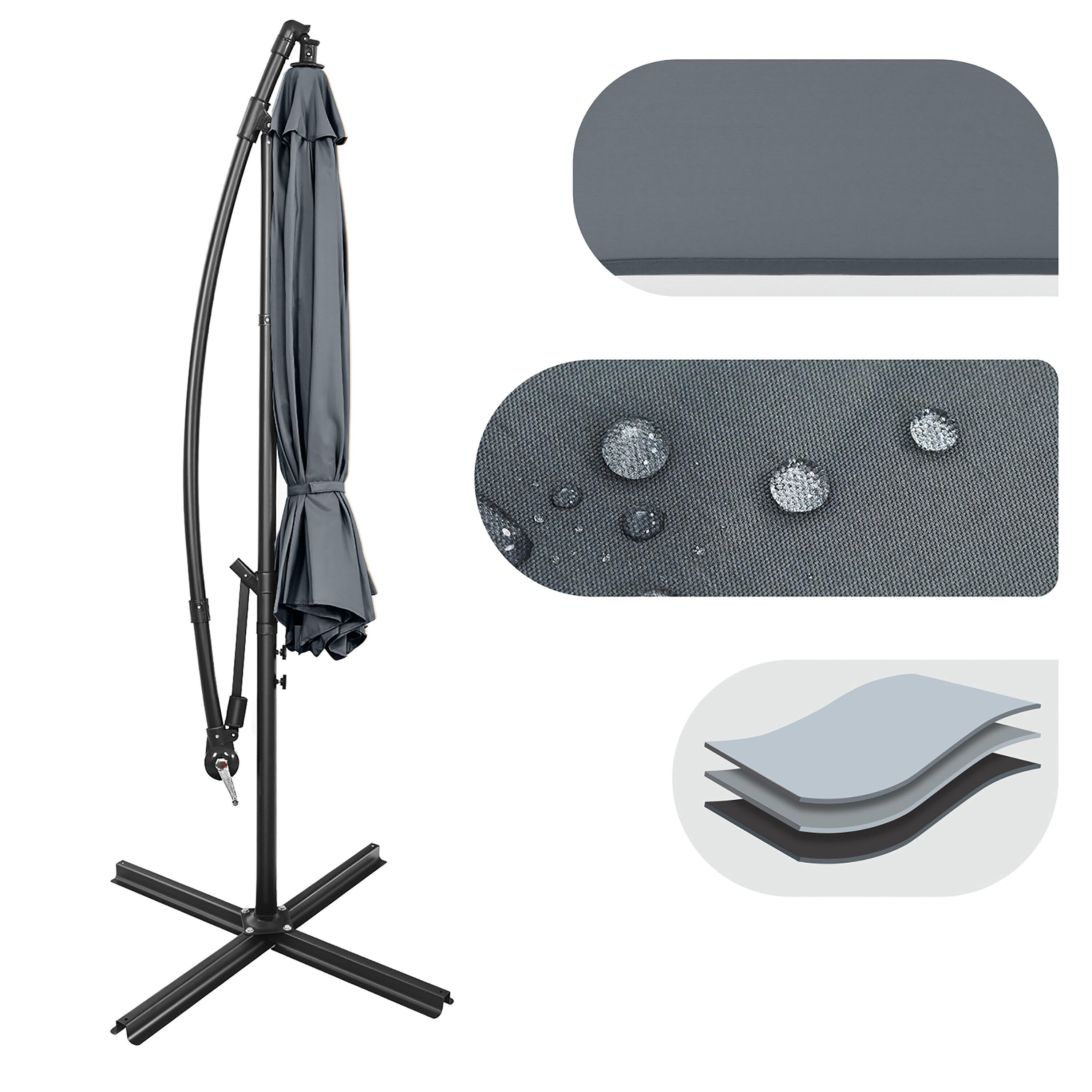 Costway  10 FT Patio Offset Umbrella w/8 Ribs Cross Base Tilt Grey