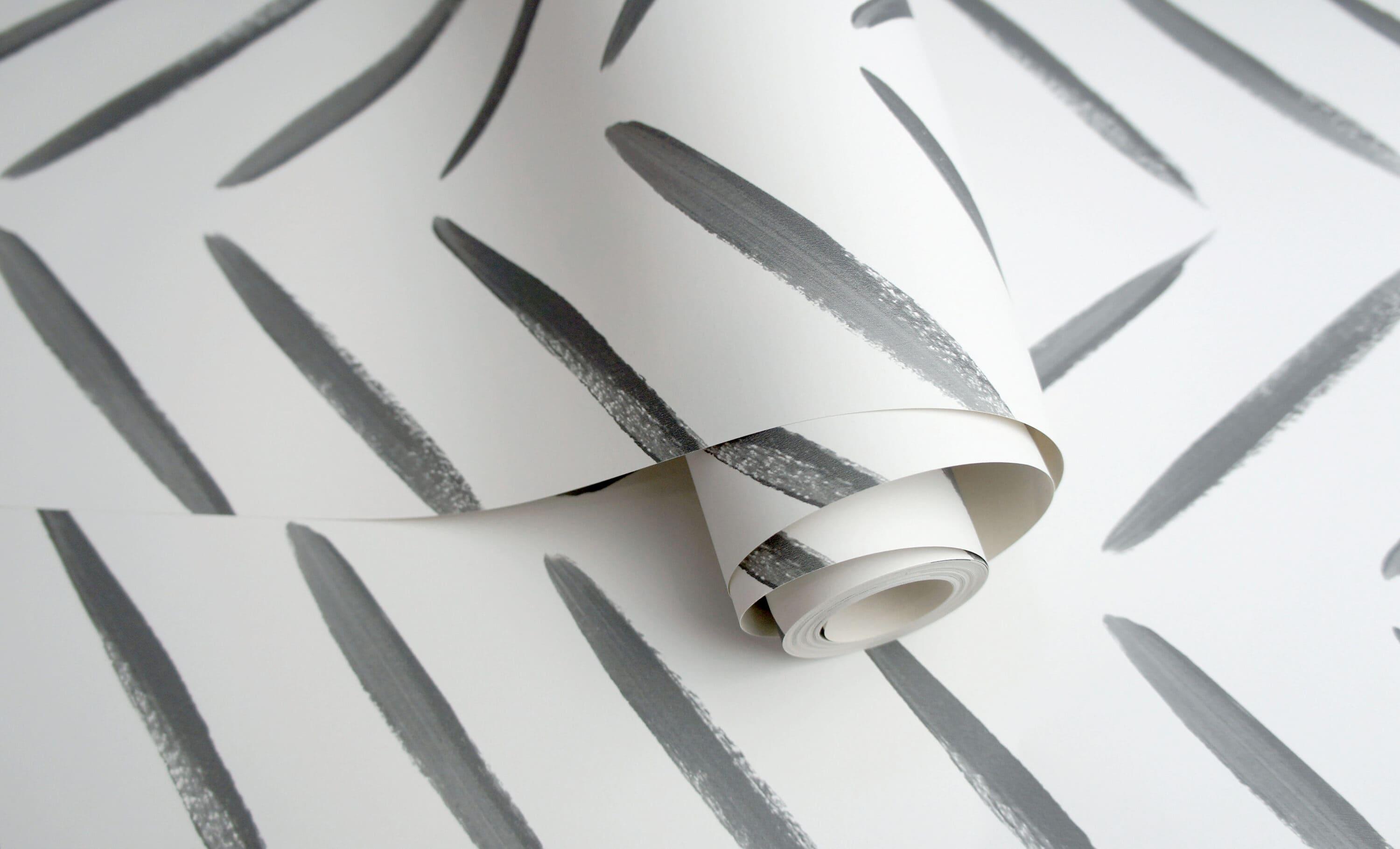 Holden Chevron Brush Marks Black and White Wallpaper: Modern Non-Pasted Paper, Classic Pattern, Washable, 33ft x 20.8in