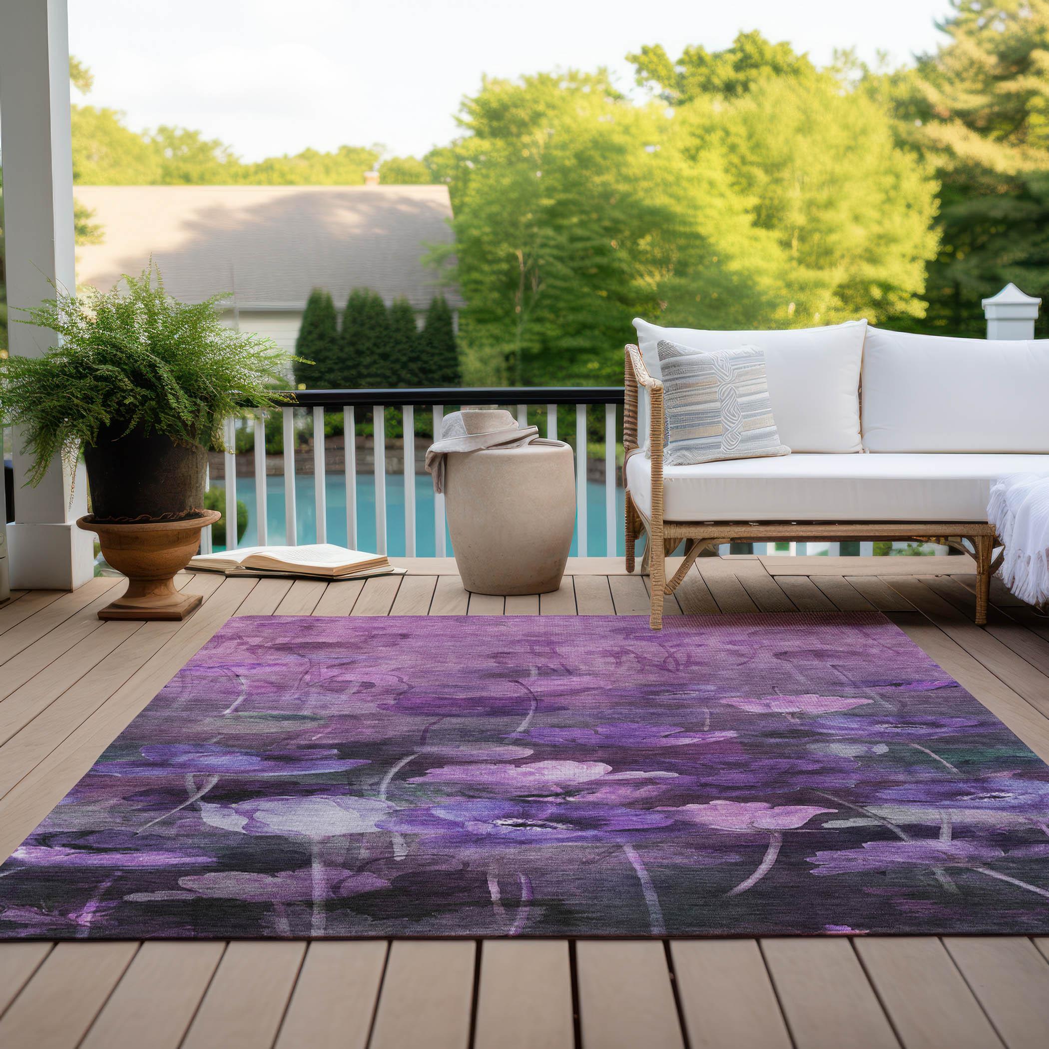 Addison Rugs Chantille Indoor/Outdoor Transitional Floral Purple Washable Rectangle Rug, 3' x 5'
