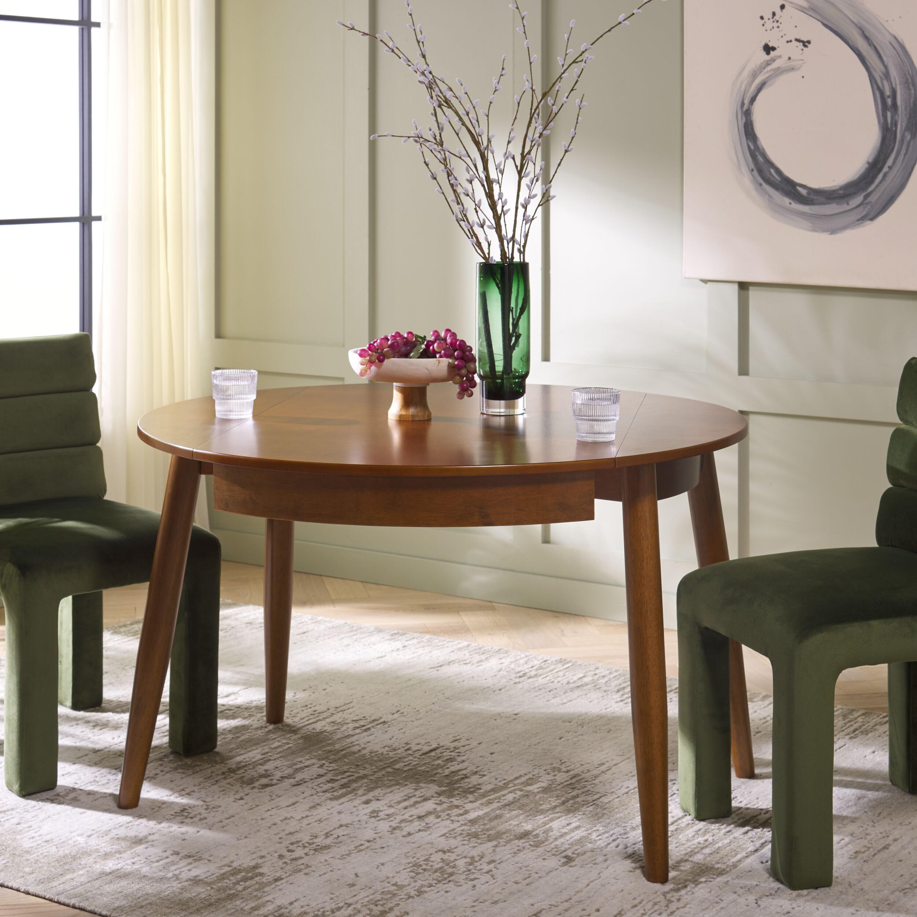 Medium Walnut Round Extendable Rubberwood Dining Table