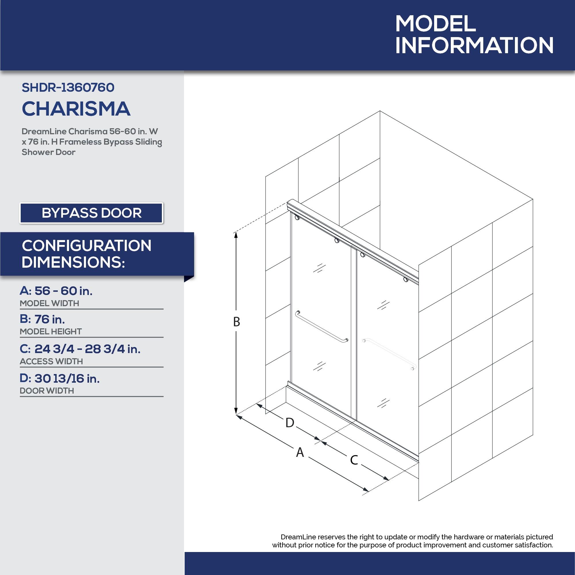 Charisma 60" x 78.75" Rectangle Bypass Sliding Shower Door with Base Included