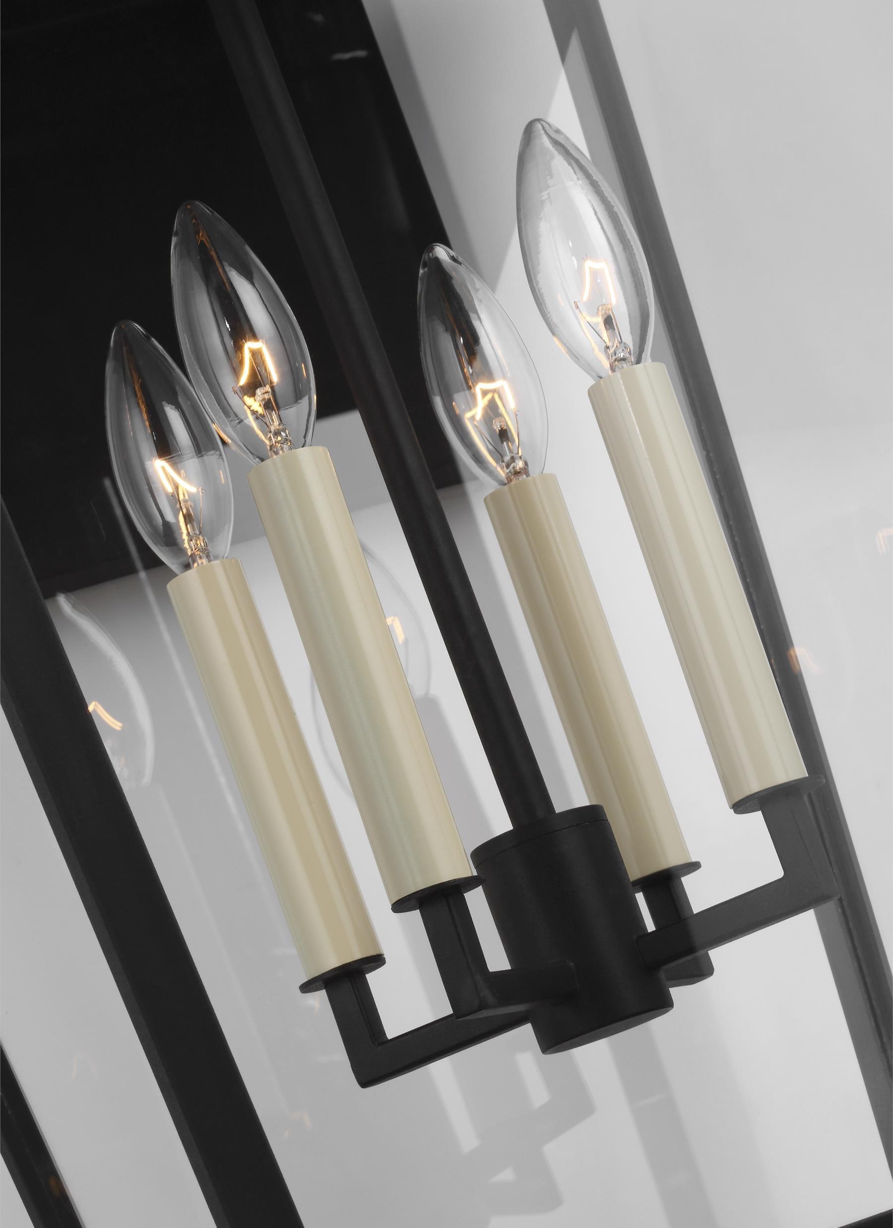 Textured Black 4-Light Outdoor Lantern Sconce with Clear Panels