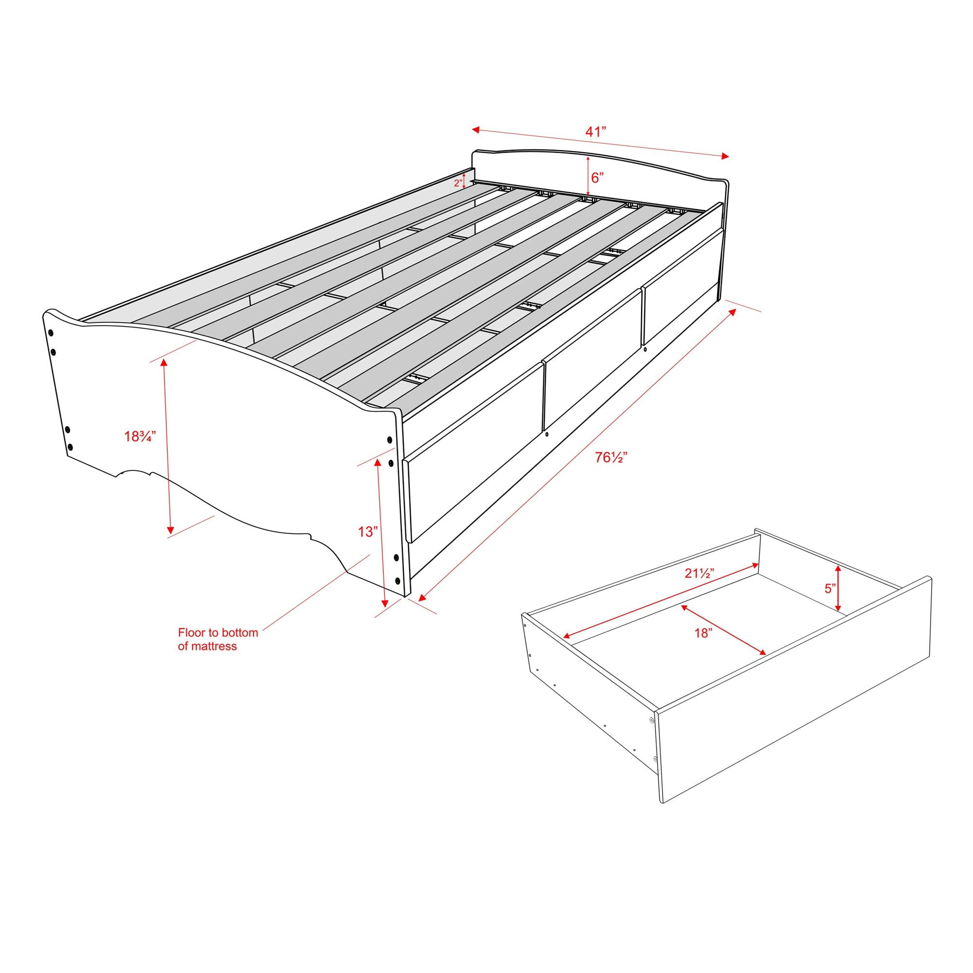 Prepac Twin Mate's Platform Storage Bed with 3 Drawers Black: Laminated, Transitional Style, No Box Spring Needed
