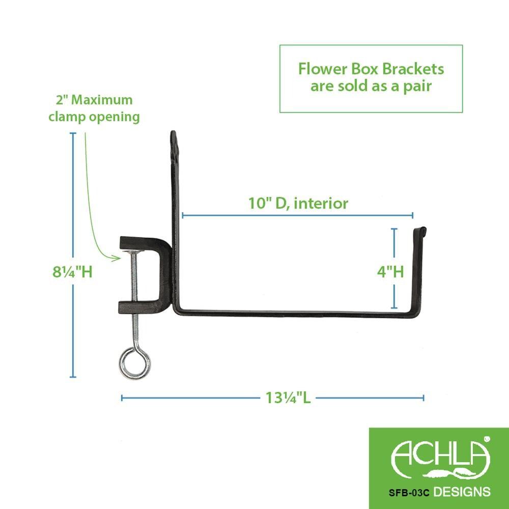 5" x 10" Pair of Clamp-On Steel Flower Box Brackets Black - ACHLA Designs: Secure Deck Rail Mounting, Easy Storage