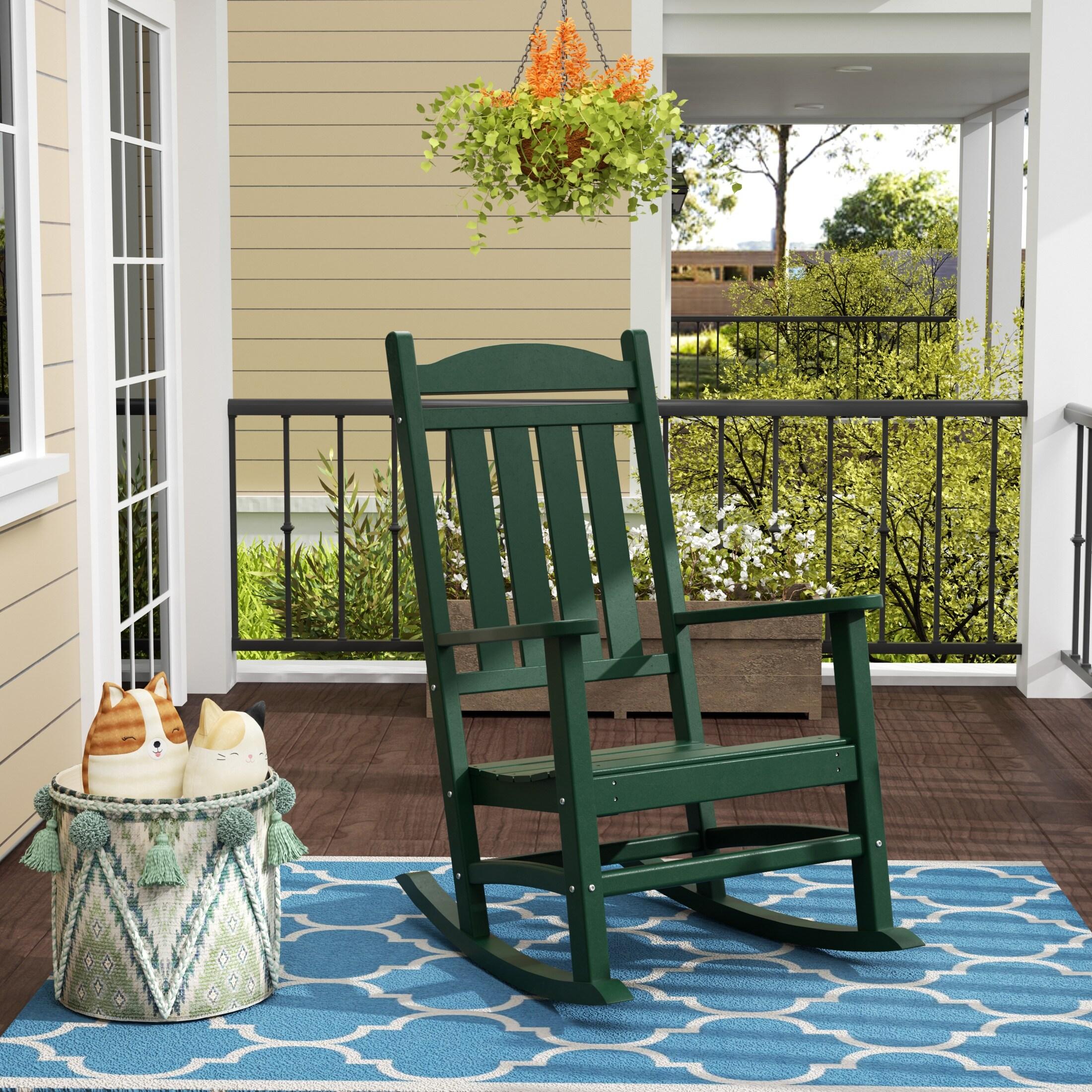 Polytrends  Laguna Traditional Poly Eco-Friendly Weather-Resistant Rocking Chair Dark Green