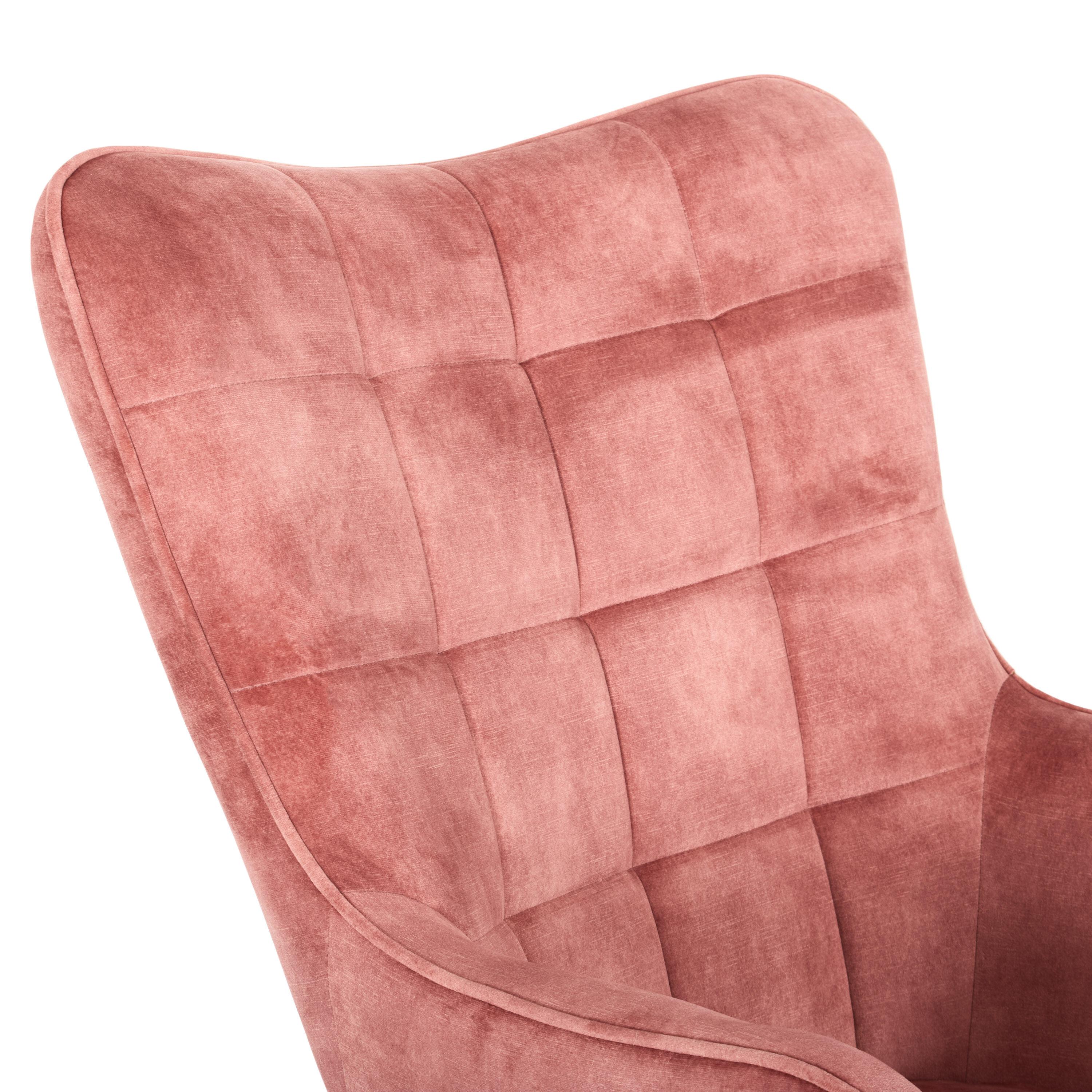 Charlotte Salmon Pink Velvet Fabric Wingback Accent Chair with Foot Stool