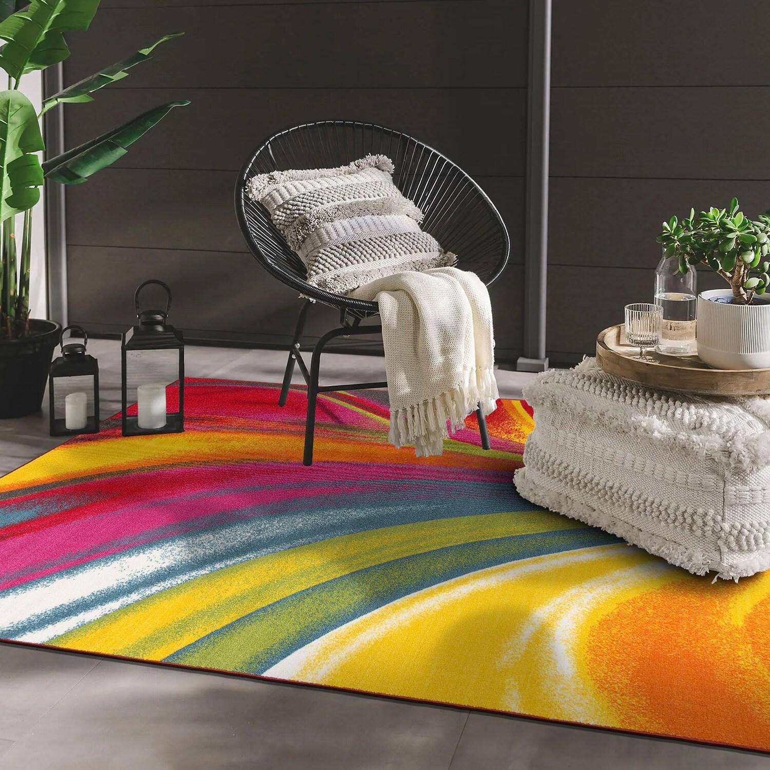 World Rug Gallery Modern Contemporary Waves Multicolored Non-slip (Non-skid) Indoor Area Rug - Multi 7'10" x 10'