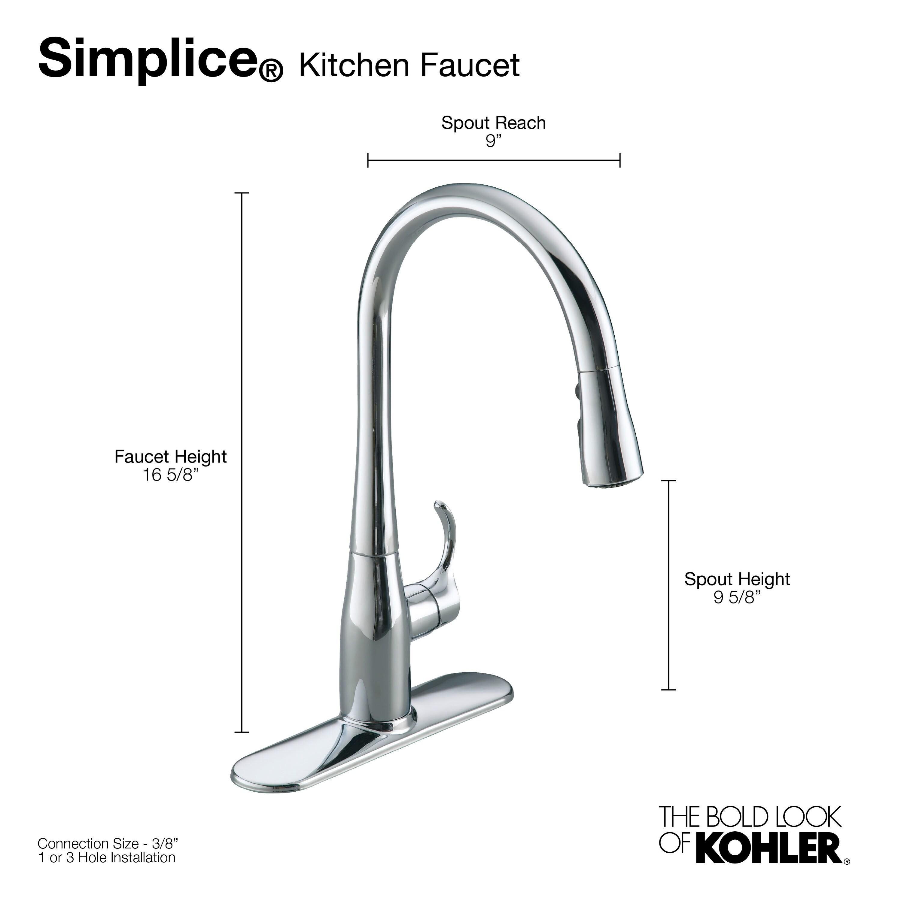 Kohler Simplice Single Handle Pull Down Kitchen Sink Faucet with Three-Function Pull Down Sprayer