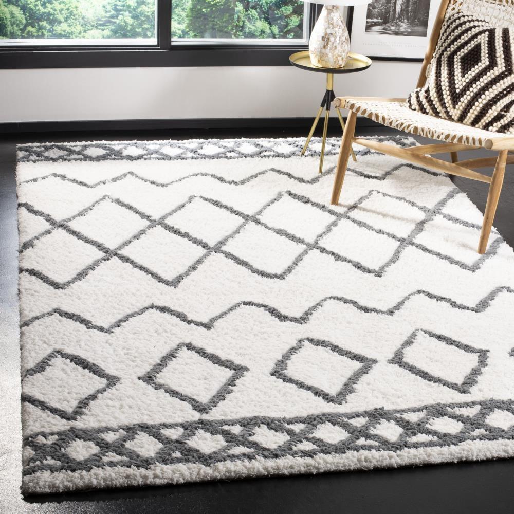 Equinox Shag EQS711 Hand Tufted Area Rug - Cream/Grey - 5'x8' - Safavieh.