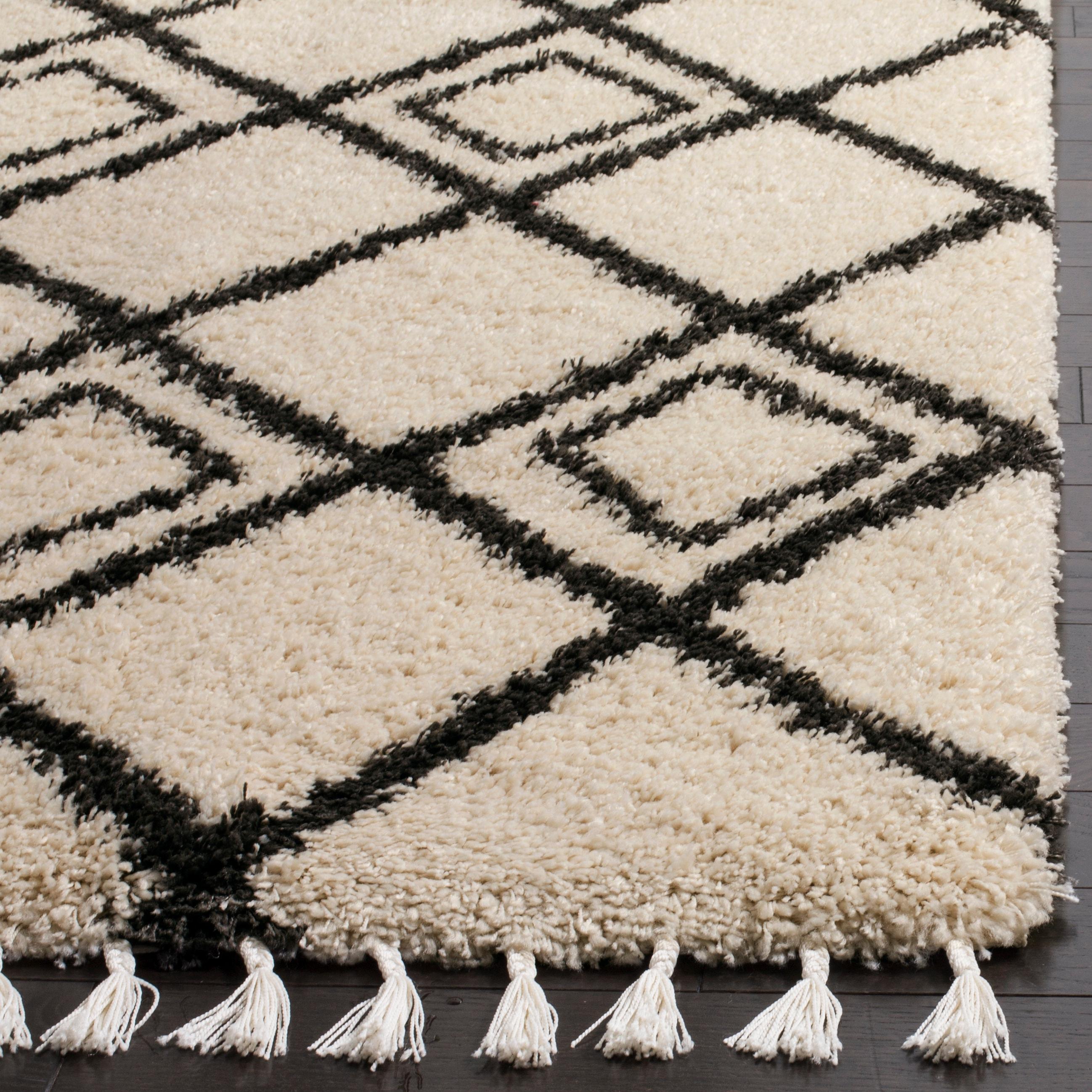Moroccan Fringe Shag 200 MFG244 Machine Made Indoor Accent Rug - Cream/Charcoal - 3'x5' - Safavieh