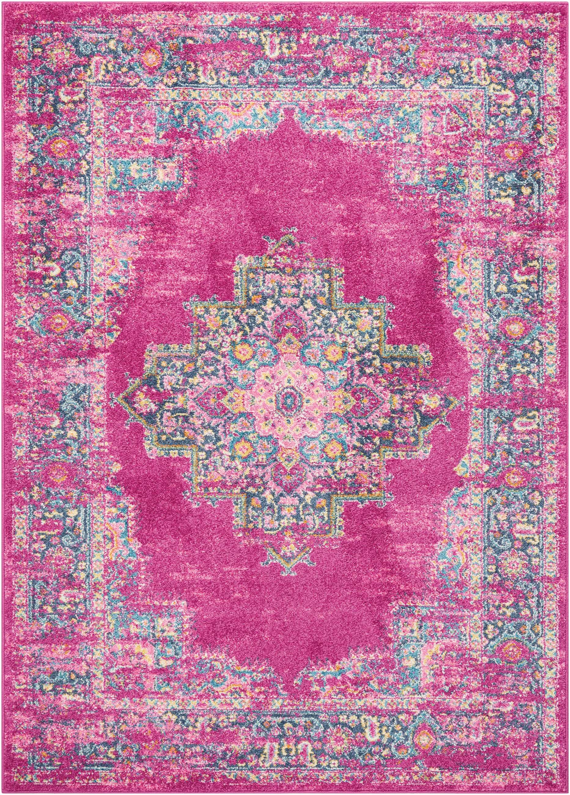 Nourison Passion Medallion Bohemian Indoor Rug Fuchsia 6'7" x 9'6"