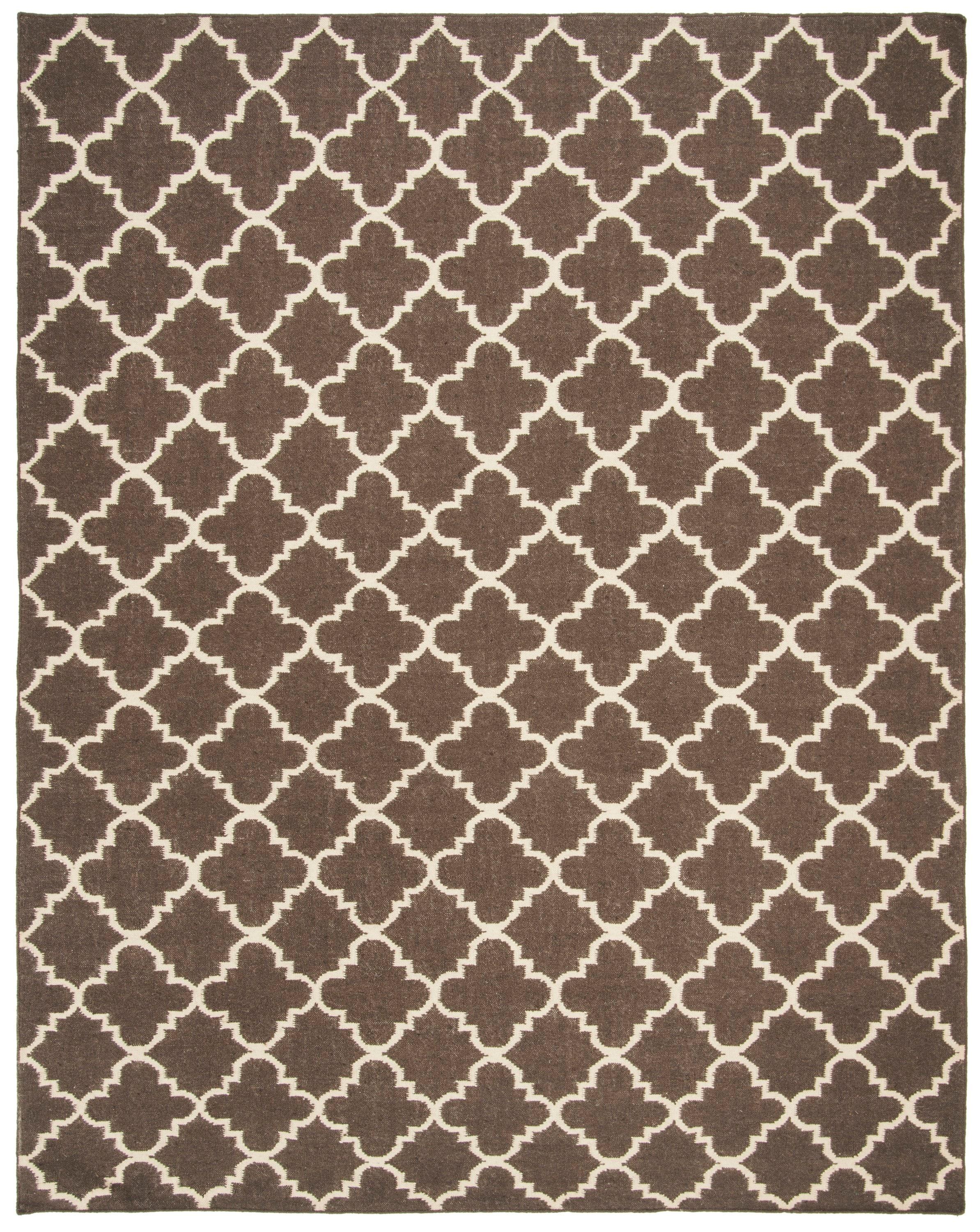 SAFAVIEH Dhurries Brad Geometric Area Rug, Brown/Ivory, 9' x 12'