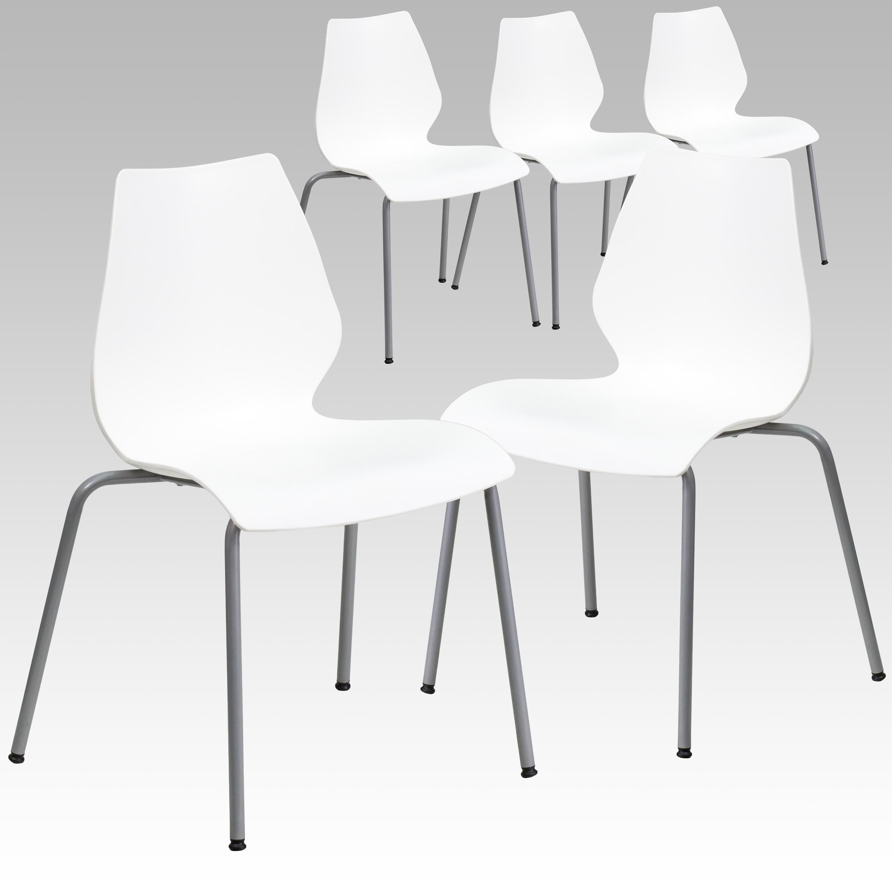 White Ergonomic Metal Stacking Chairs, Set of 5