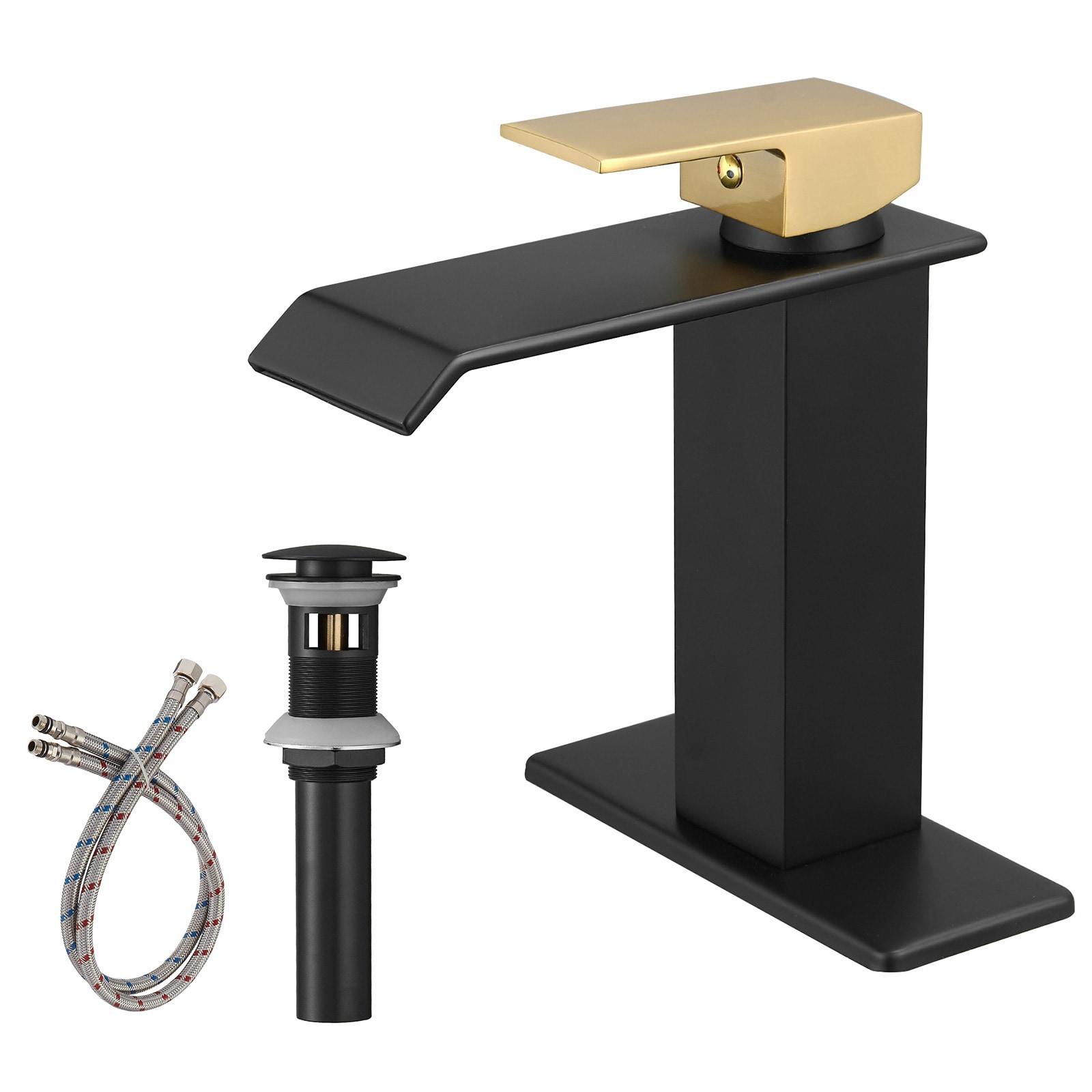 BWE Waterfall Single Hole Single-Handle Low-Arc Bathroom Faucet With Pop-up Drain Assembly