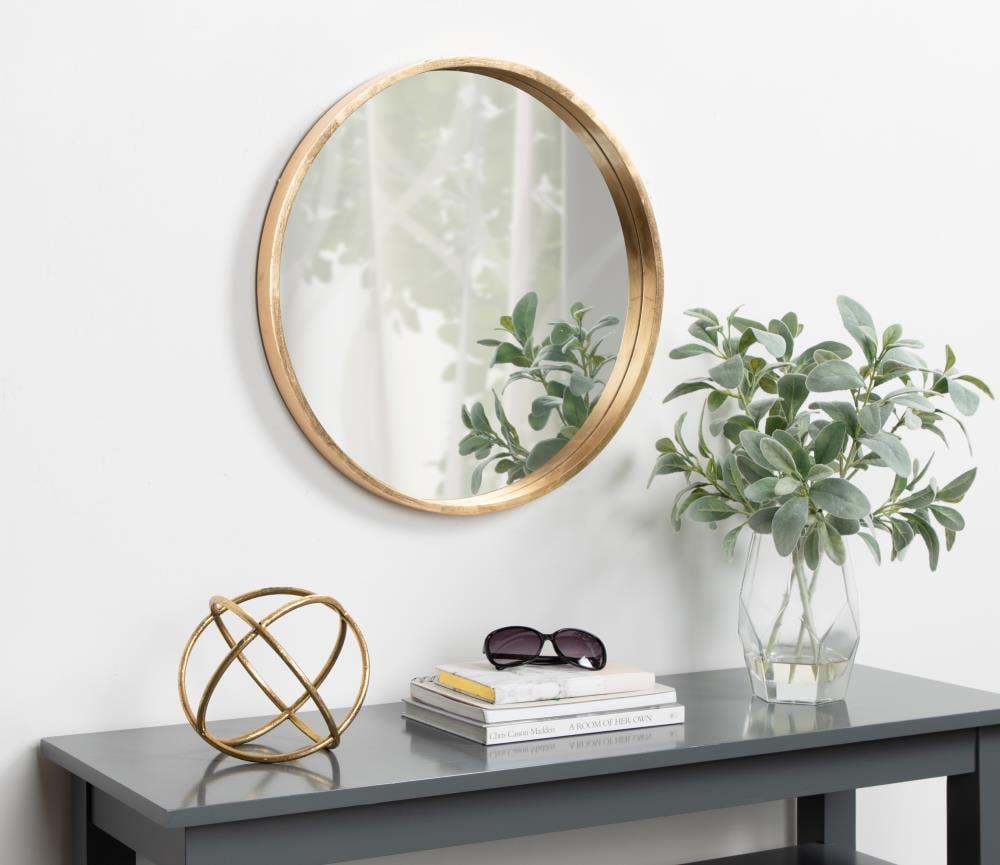 22" x 22" Travis Round Wood Accent Wall Mirror Gold - Kate and Laurel All Things Decor: Vanity, Decorative